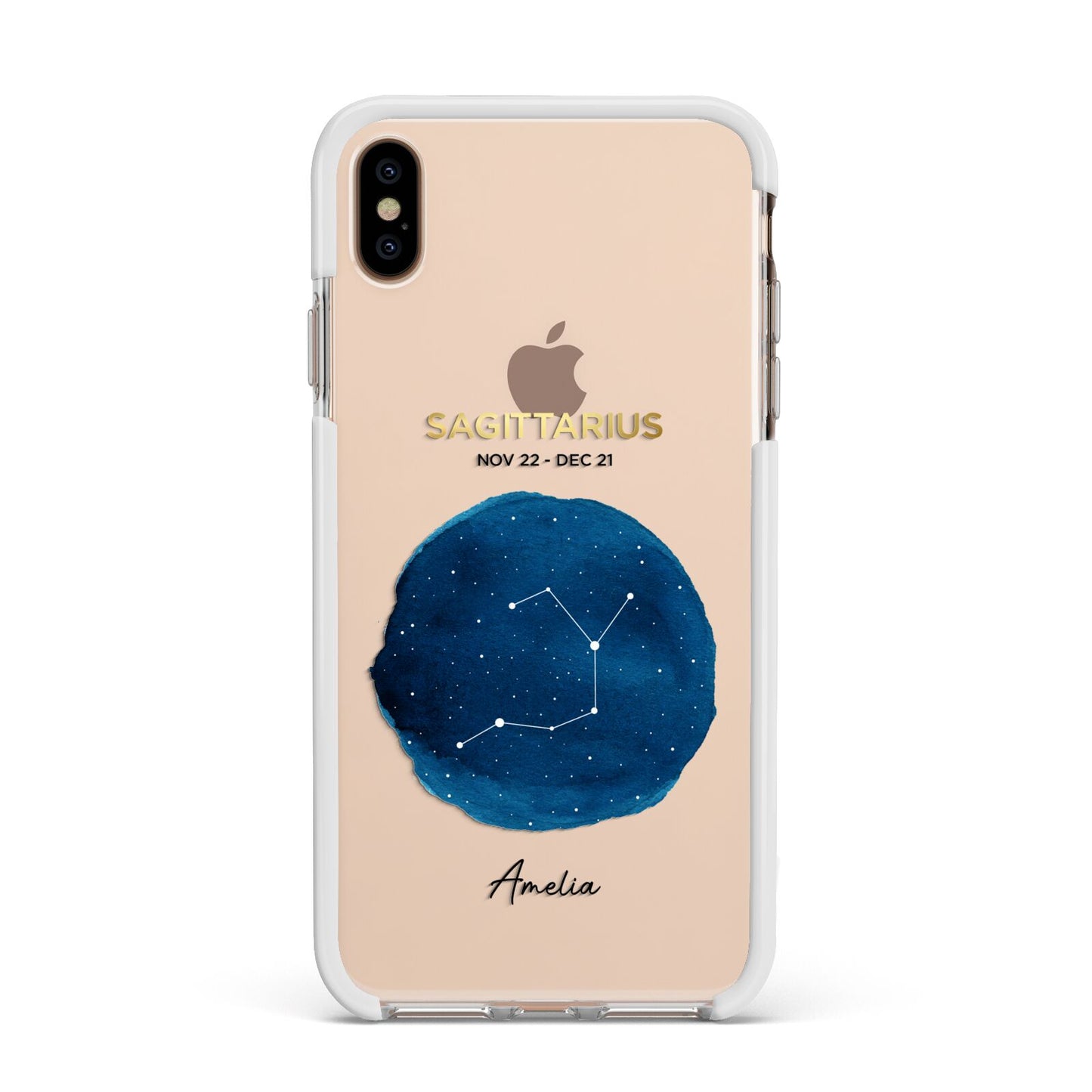 Personalised Star Sign Apple iPhone Xs Max Impact Case White Edge on Gold Phone