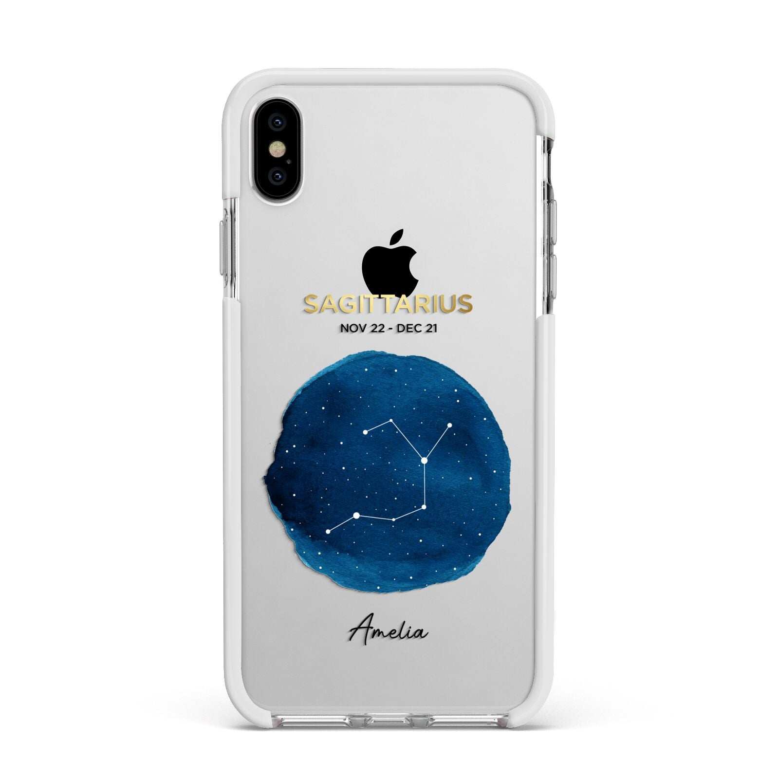 Personalised Star Sign Apple iPhone Xs Max Impact Case White Edge on Silver Phone
