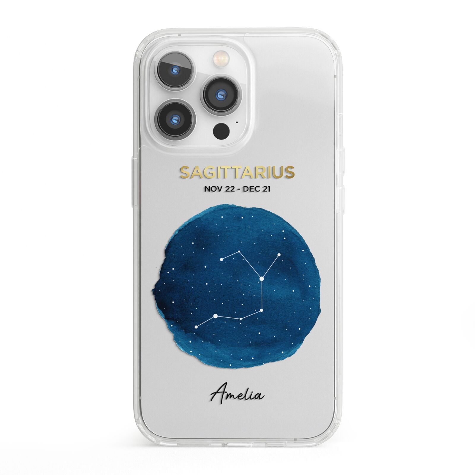 Personalised Star Sign iPhone 13 Pro Clear Bumper Case