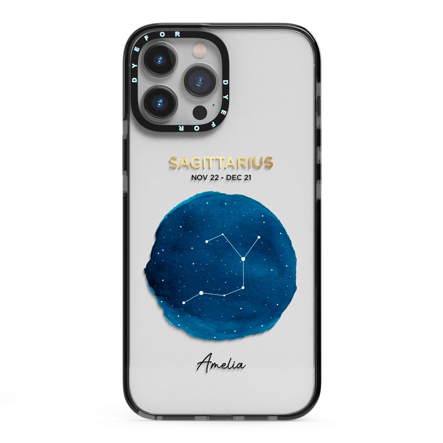 Personalised Star Sign iPhone 13 Pro Max Black Impact Case on Silver phone