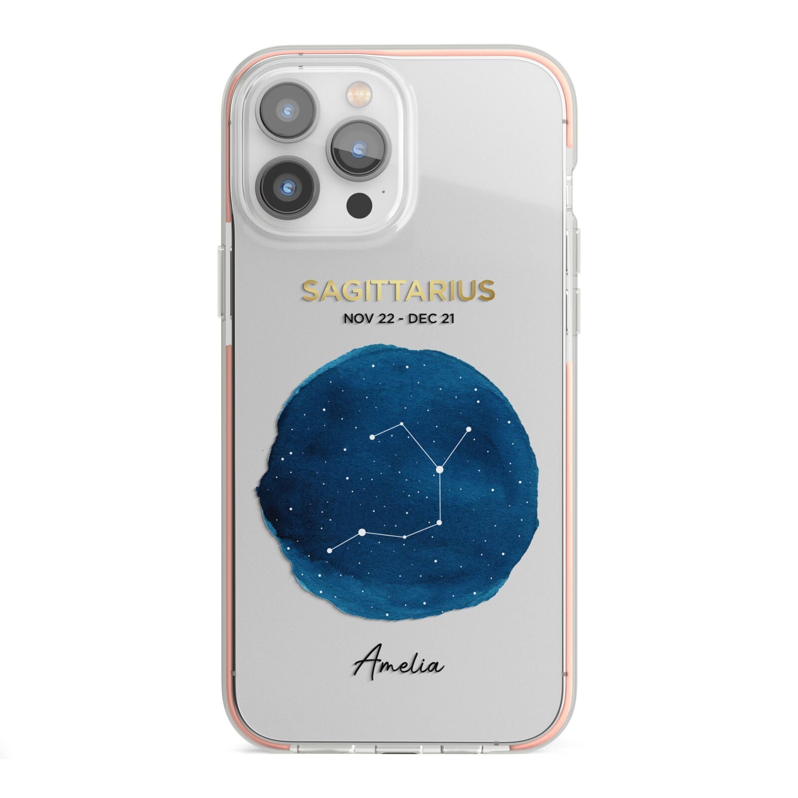 Personalised Star Sign iPhone 13 Pro Max TPU Impact Case with Pink Edges