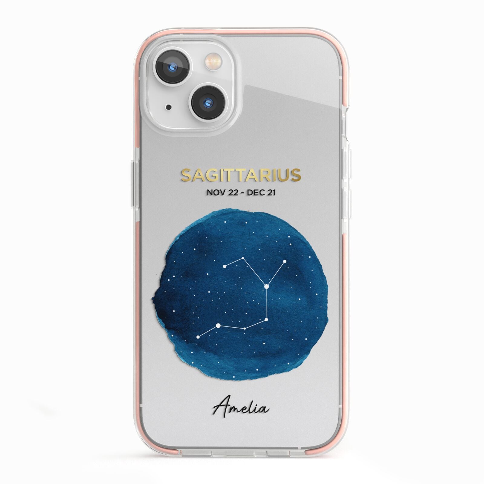 Personalised Star Sign iPhone 13 TPU Impact Case with Pink Edges