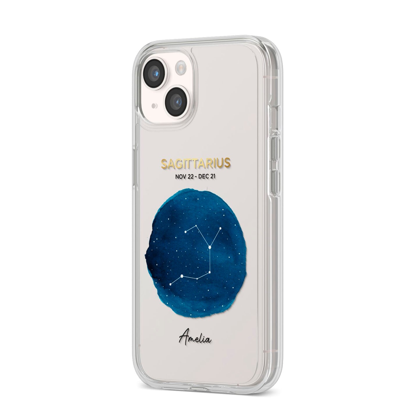 Personalised Star Sign iPhone 14 Clear Tough Case Starlight Angled Image