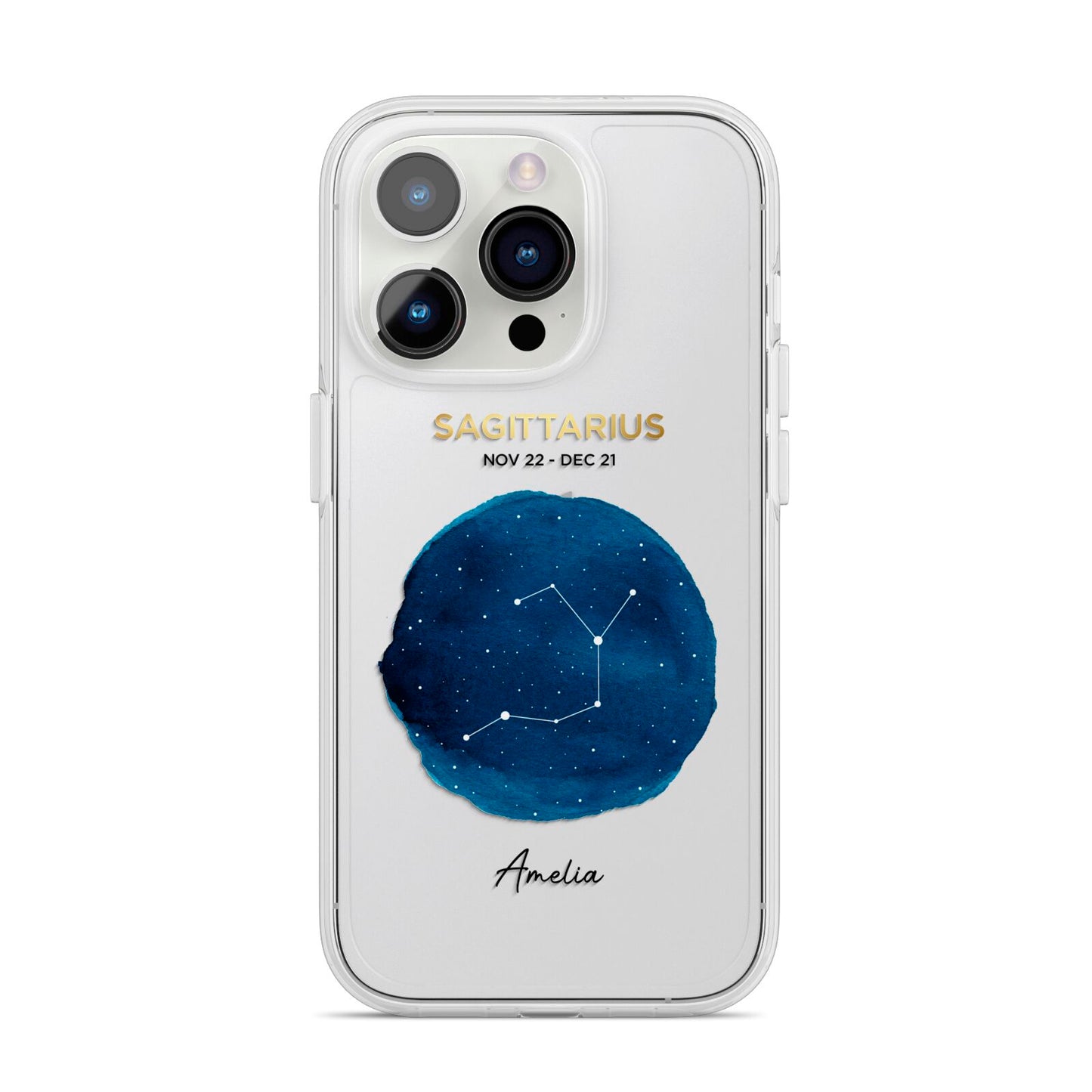 Personalised Star Sign iPhone 14 Pro Clear Tough Case Silver