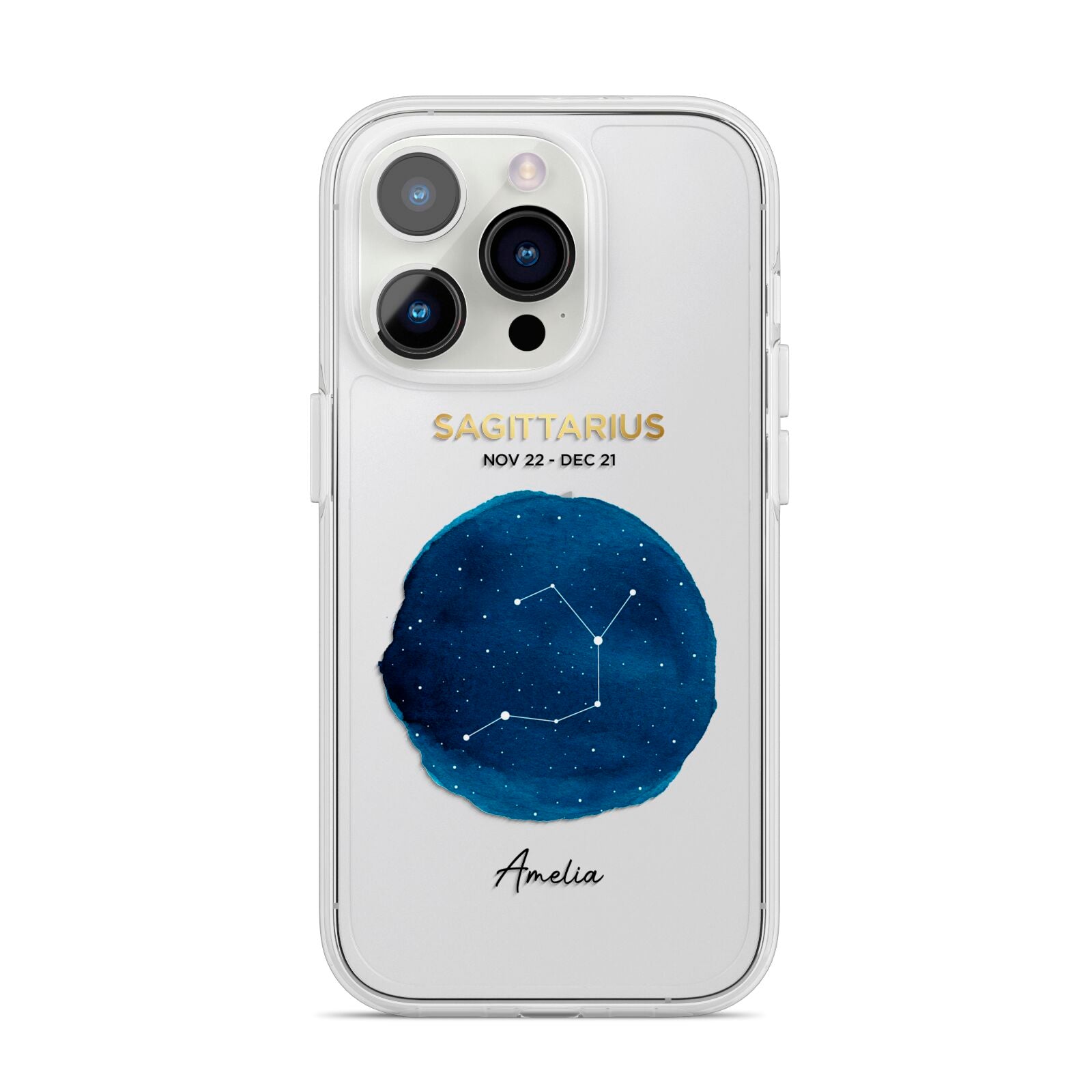 Personalised Star Sign iPhone 14 Pro Clear Tough Case Silver