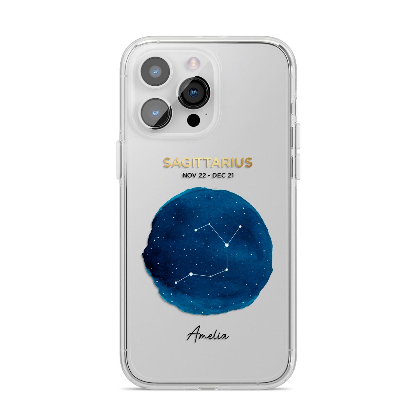 Personalised Star Sign iPhone 14 Pro Max Clear Tough Case Silver