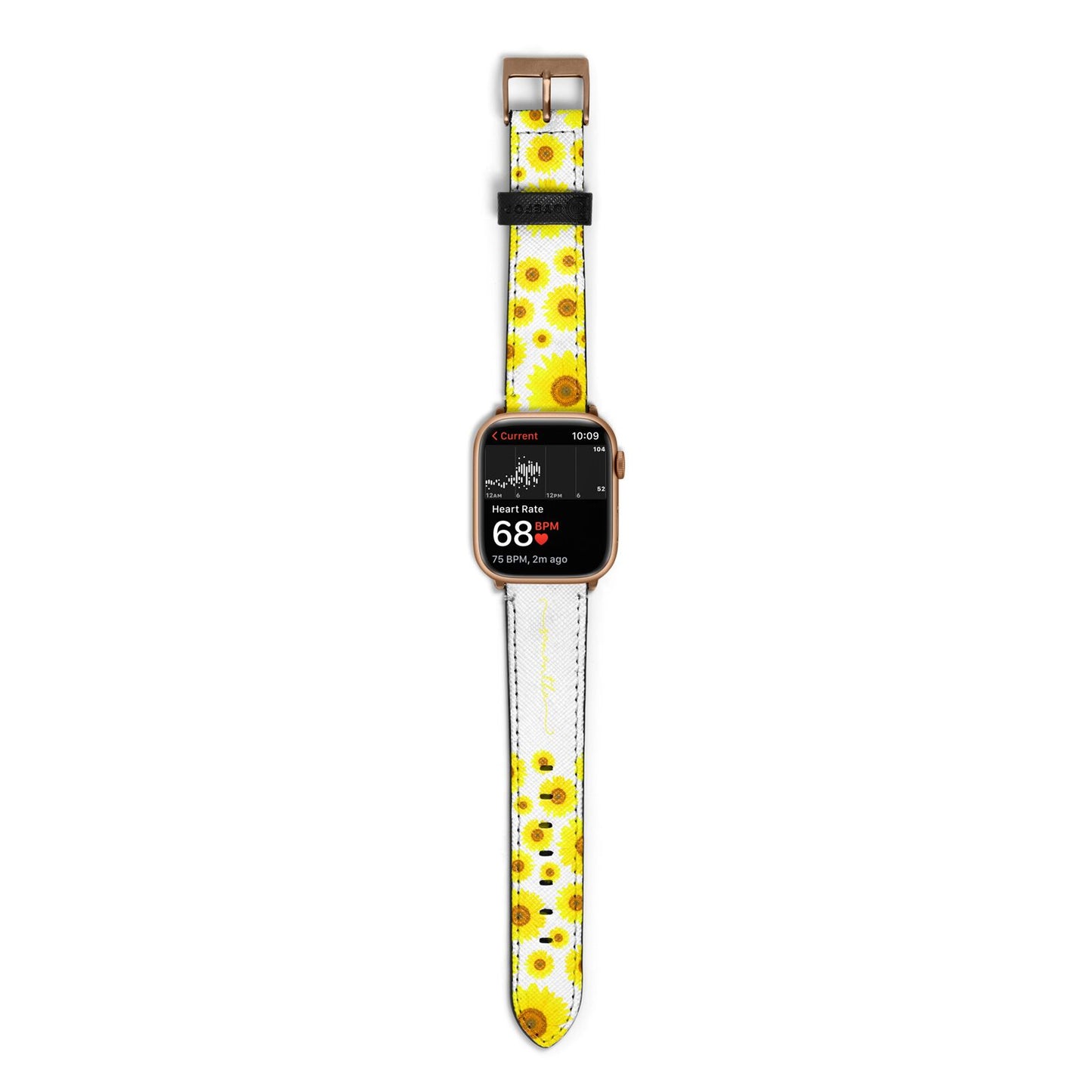 Personalised Sunflower Apple Watch Strap Size 38mm with Gold Hardware