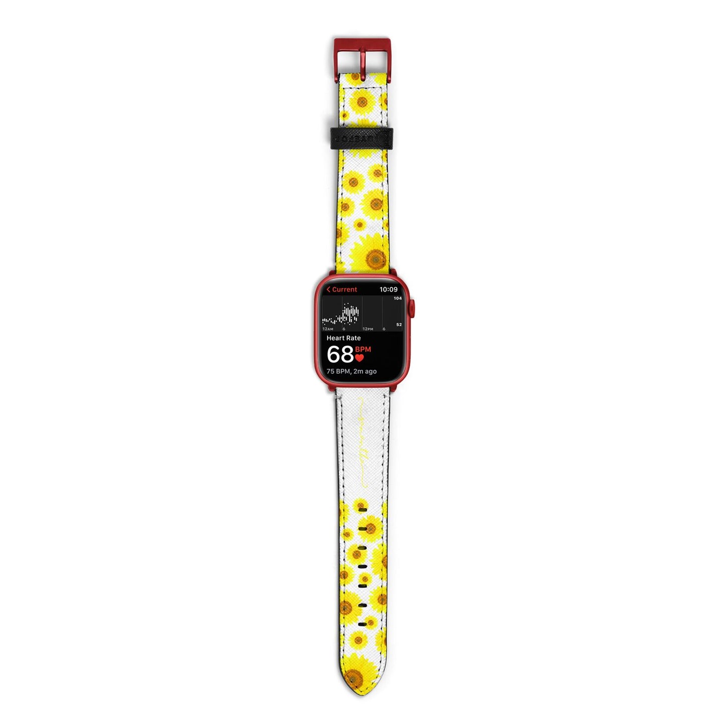 Personalised Sunflower Apple Watch Strap Size 38mm with Red Hardware