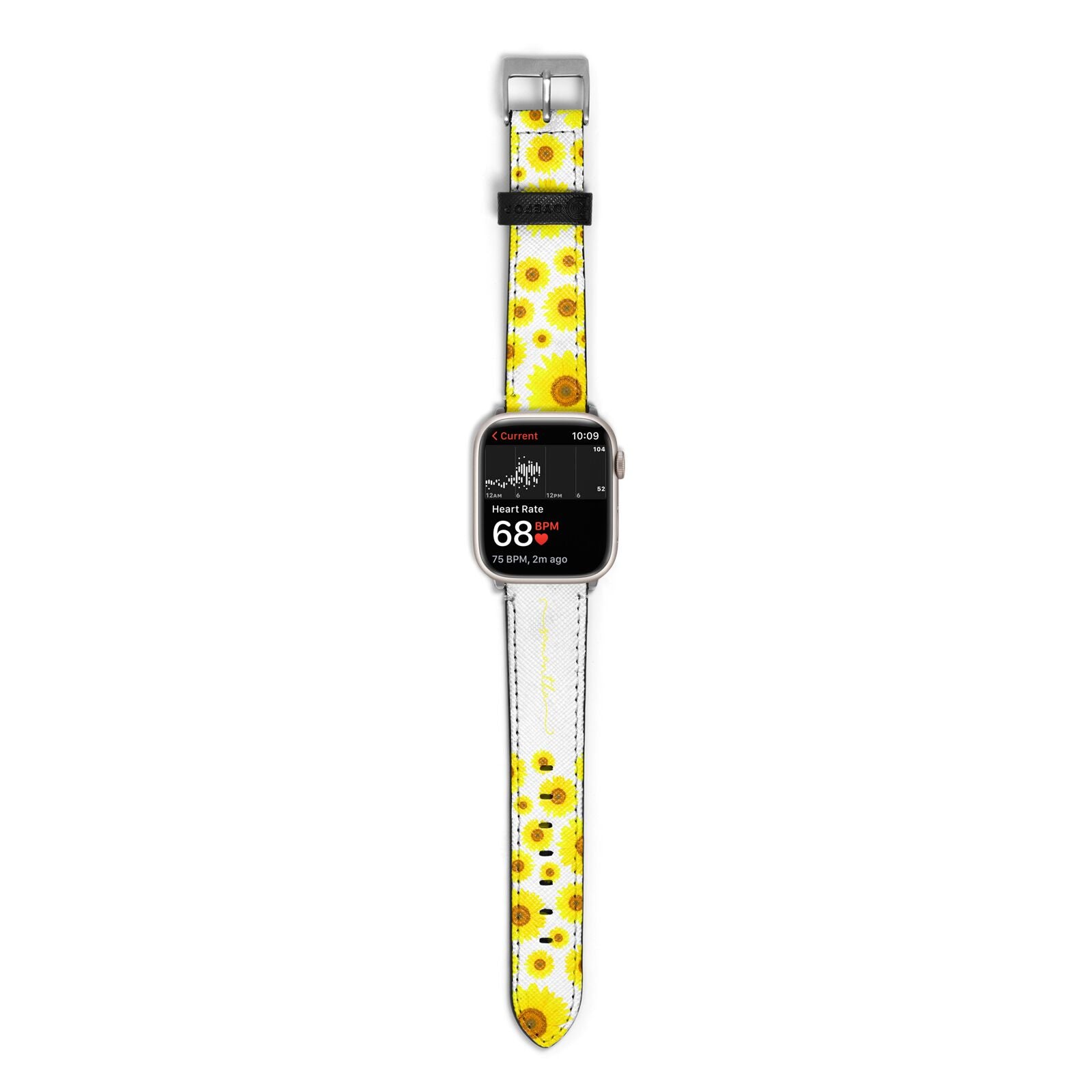 Personalised Sunflower Apple Watch Strap Size 38mm with Silver Hardware