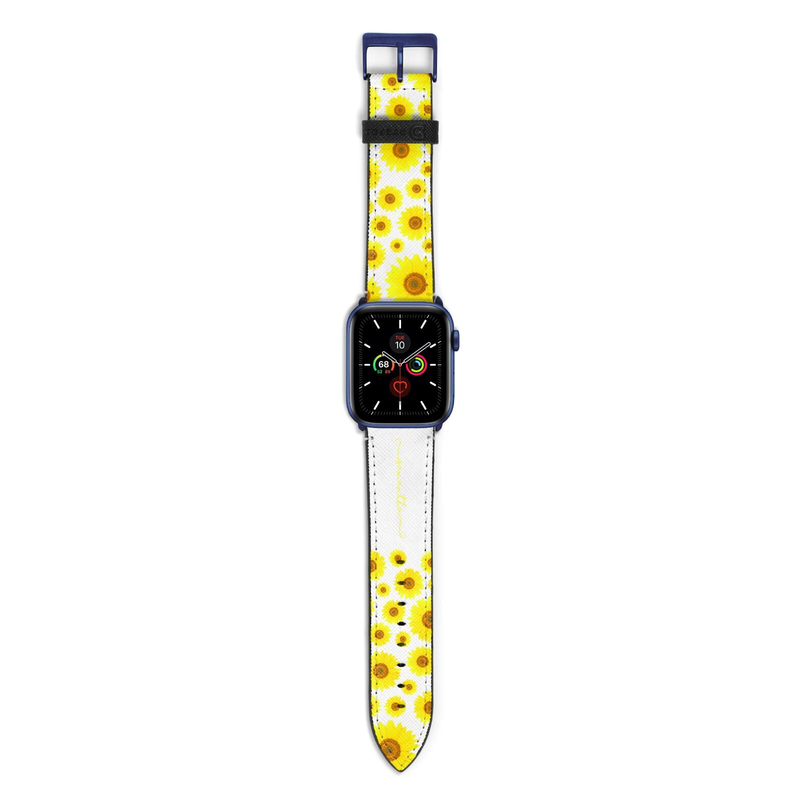 Personalised Sunflower Apple Watch Strap with Blue Hardware