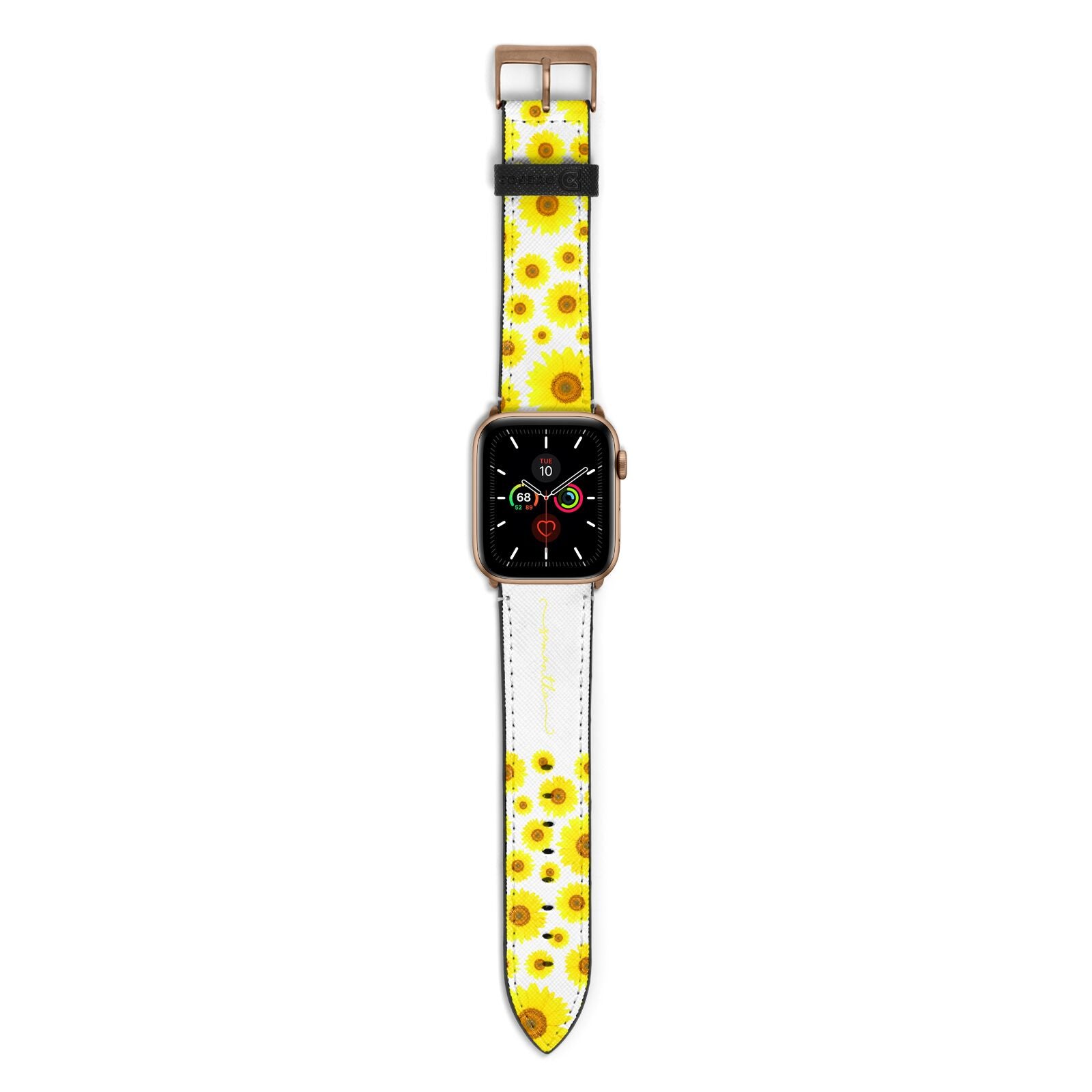 Personalised Sunflower Apple Watch Strap with Gold Hardware
