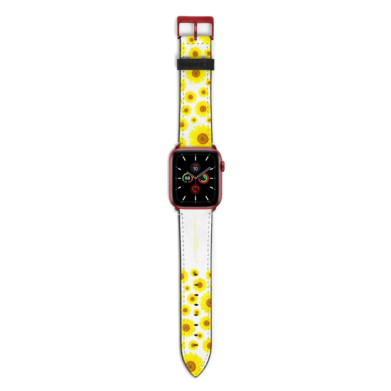 Personalised Sunflower Apple Watch Strap with Red Hardware