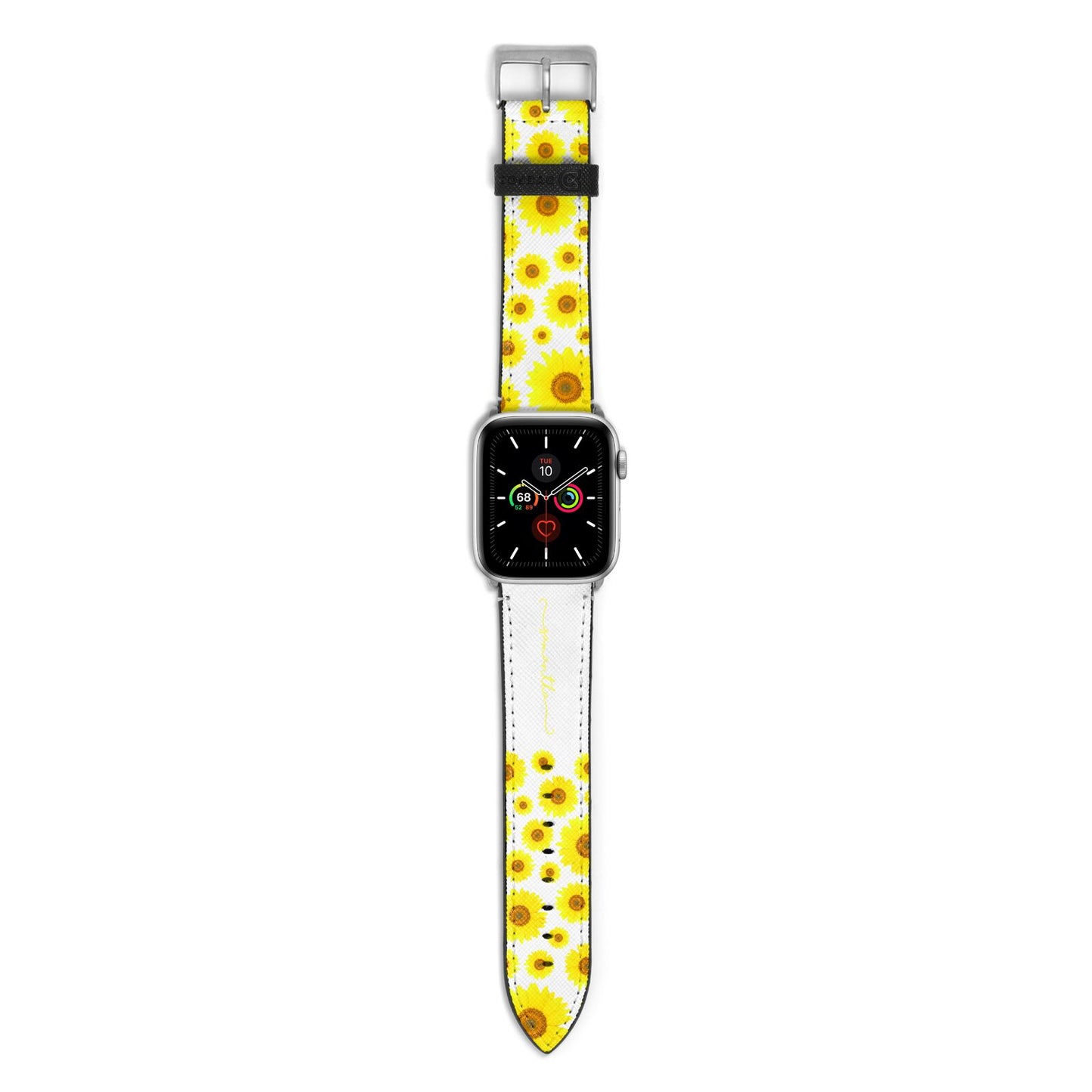 Personalised Sunflower Apple Watch Strap with Silver Hardware
