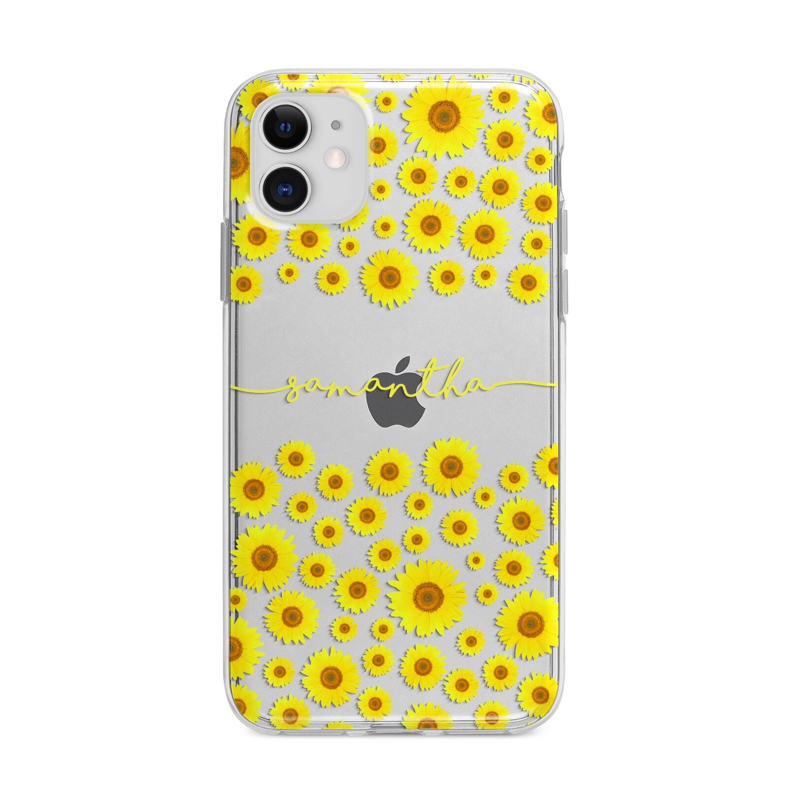 Personalised Sunflower Apple iPhone 11 in White with Bumper Case