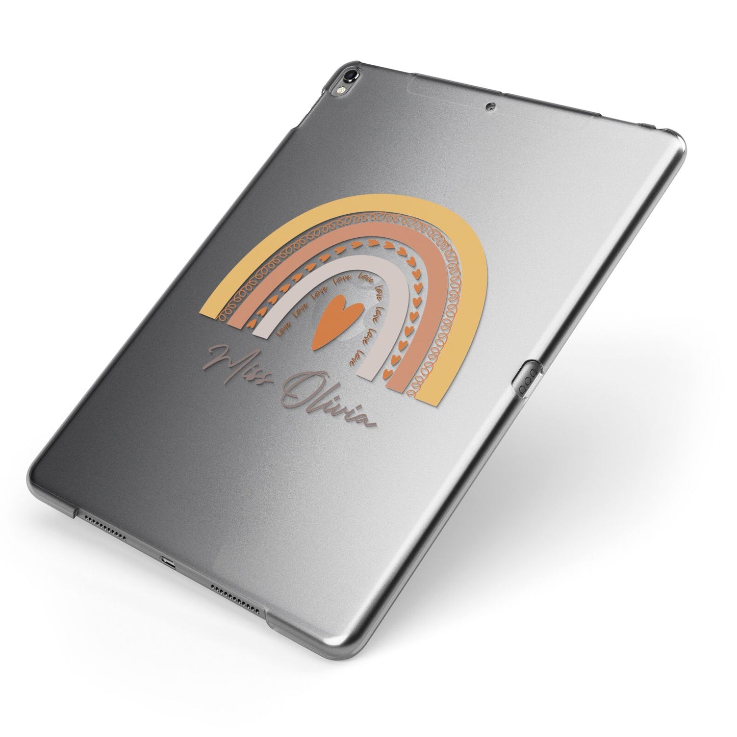 Personalised Teacher Neutral Rainbow Apple iPad Case on Grey iPad Side View