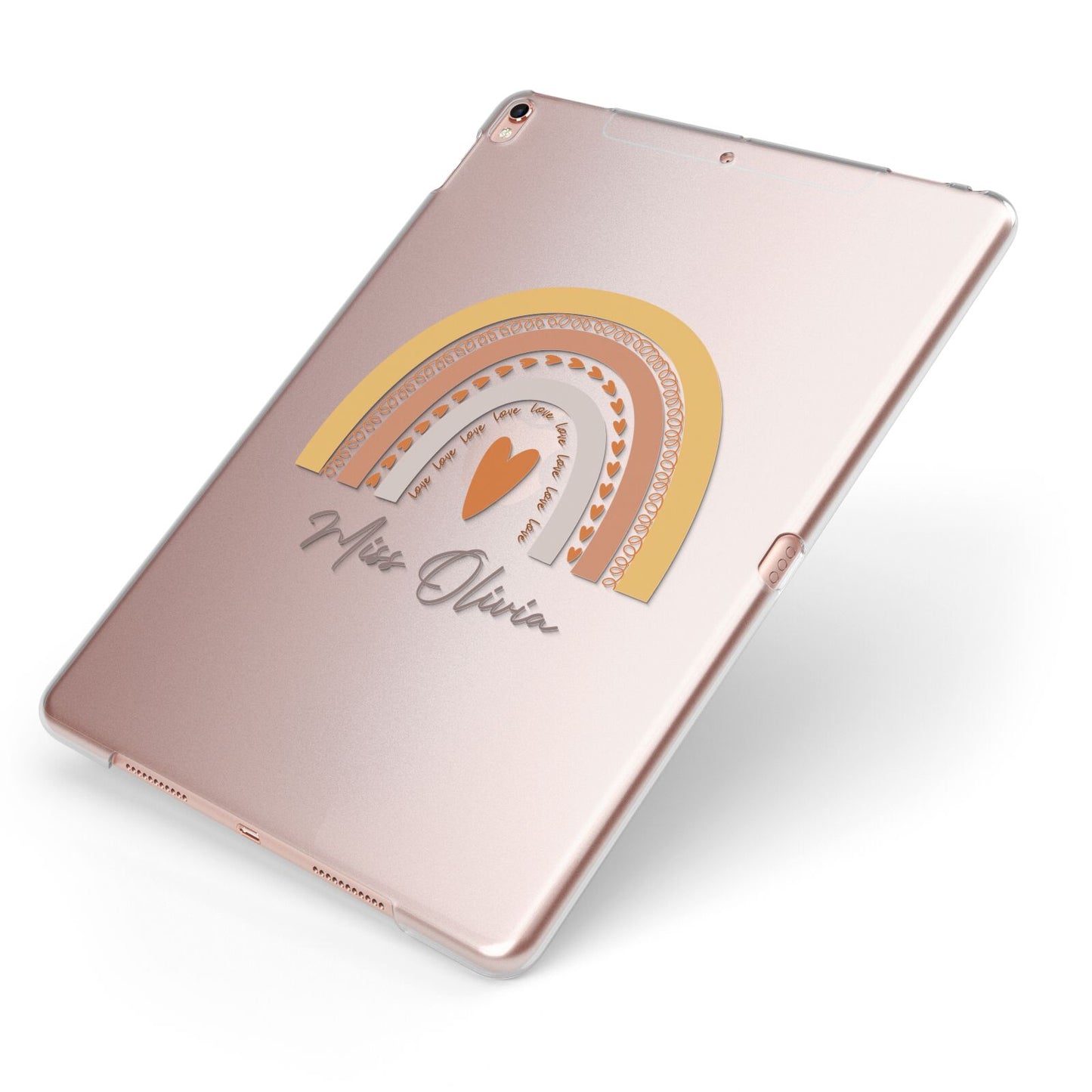 Personalised Teacher Neutral Rainbow Apple iPad Case on Rose Gold iPad Side View