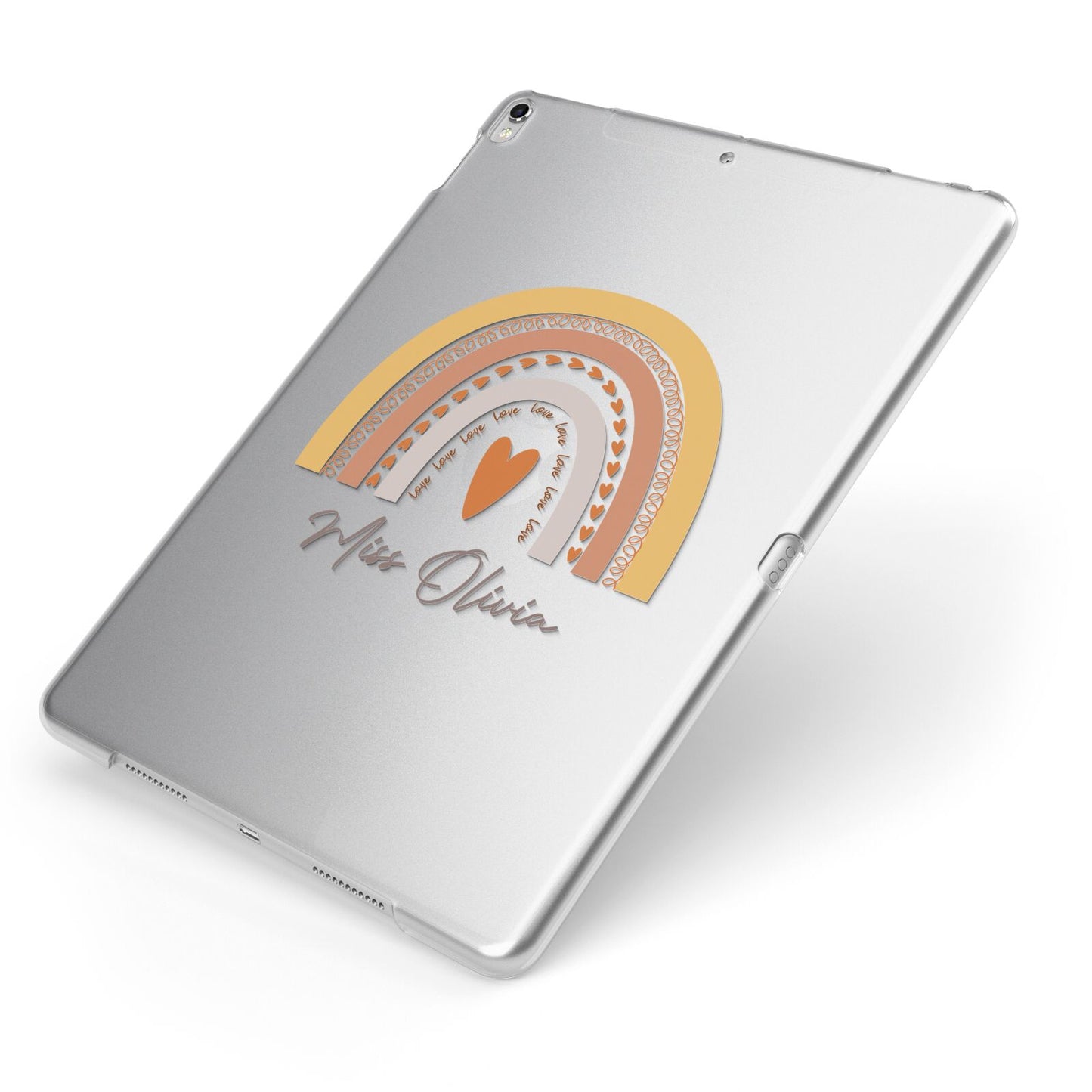 Personalised Teacher Neutral Rainbow Apple iPad Case on Silver iPad Side View