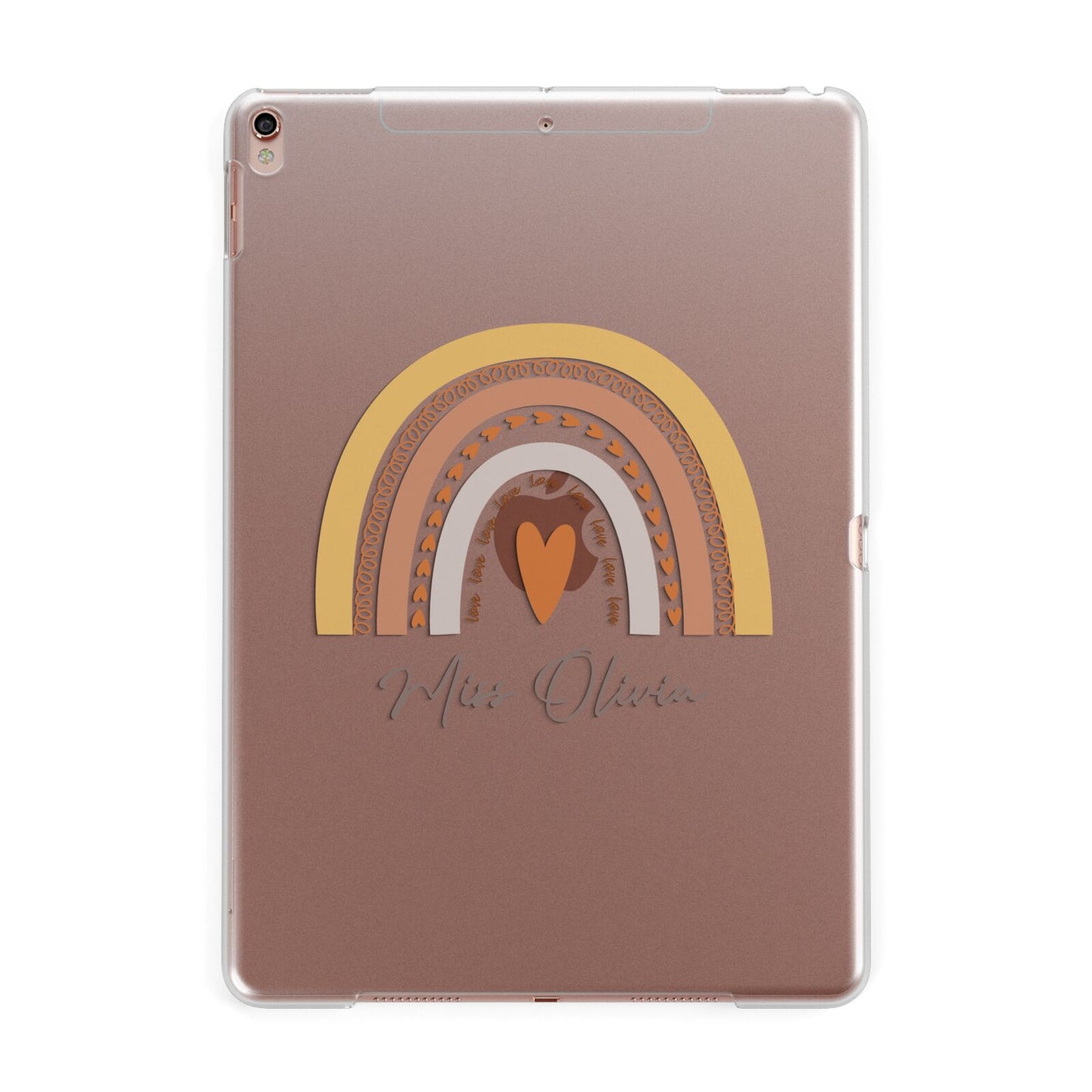 Personalised Teacher Neutral Rainbow Apple iPad Rose Gold Case