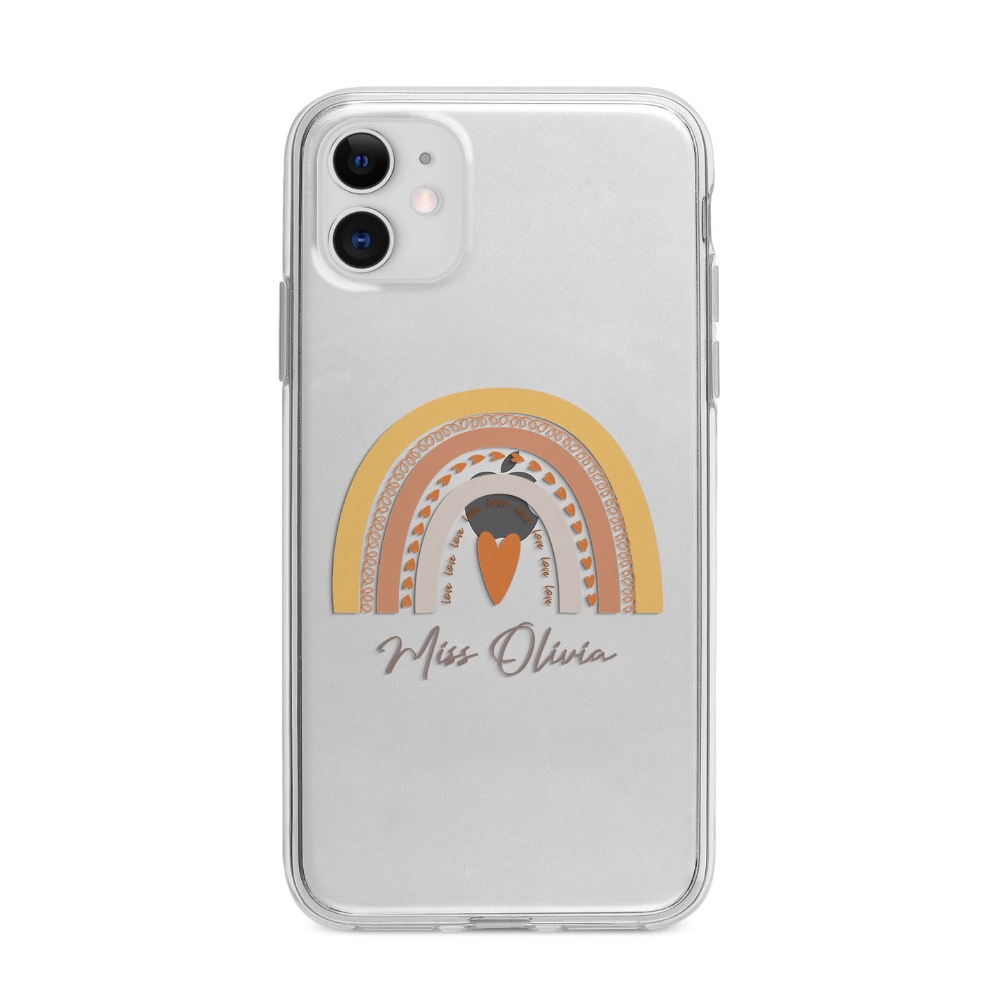 Personalised Teacher Neutral Rainbow Apple iPhone 11 in White with Bumper Case