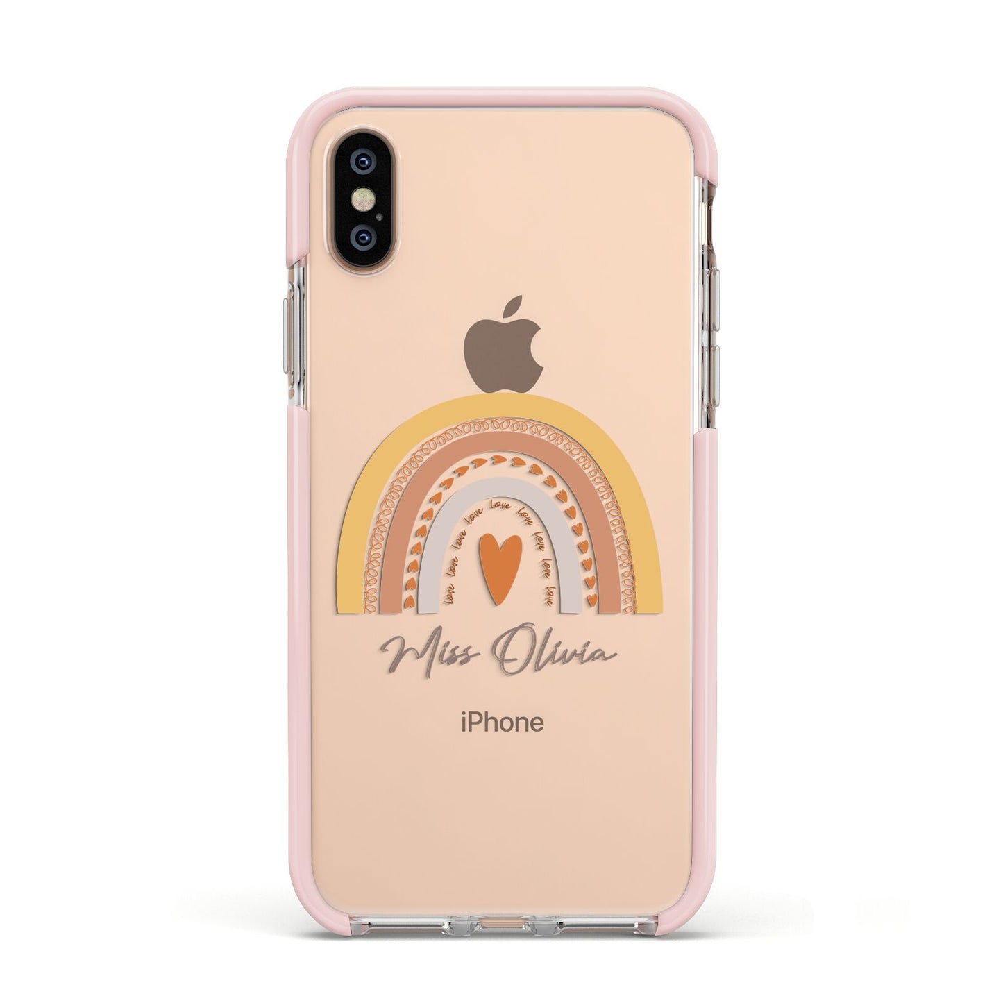 Personalised Teacher Neutral Rainbow Apple iPhone Xs Impact Case Pink Edge on Gold Phone