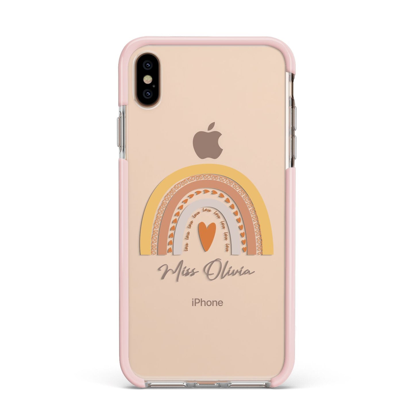 Personalised Teacher Neutral Rainbow Apple iPhone Xs Max Impact Case Pink Edge on Gold Phone