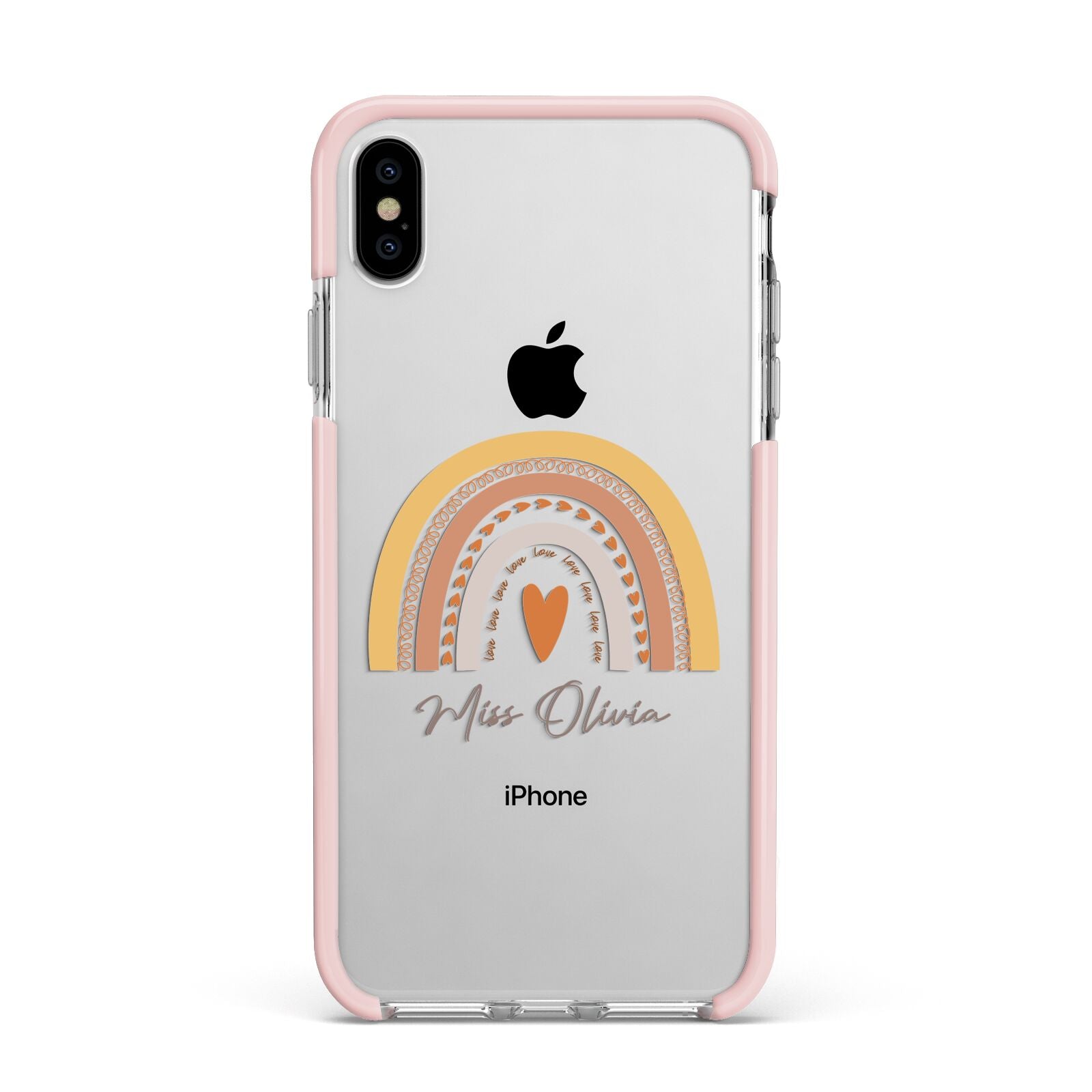 Personalised Teacher Neutral Rainbow Apple iPhone Xs Max Impact Case Pink Edge on Silver Phone