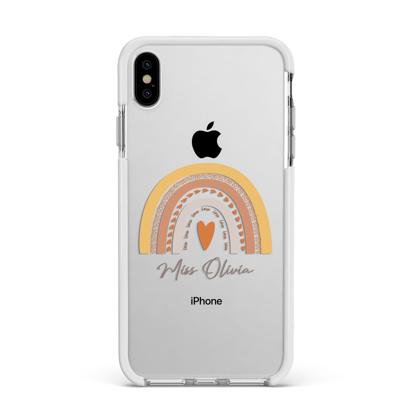 Personalised Teacher Neutral Rainbow Apple iPhone Xs Max Impact Case White Edge on Silver Phone