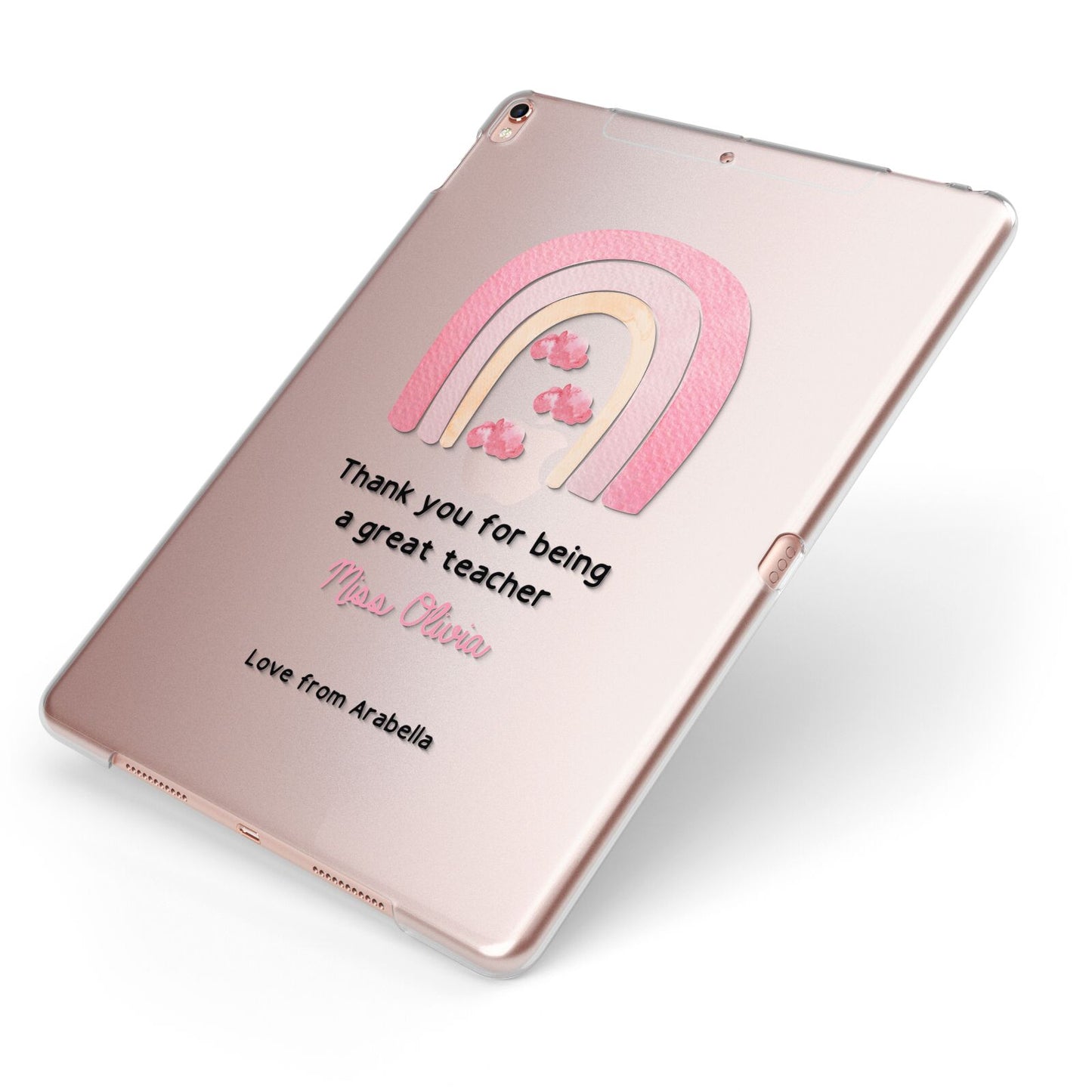 Personalised Teacher Thanks Apple iPad Case on Rose Gold iPad Side View