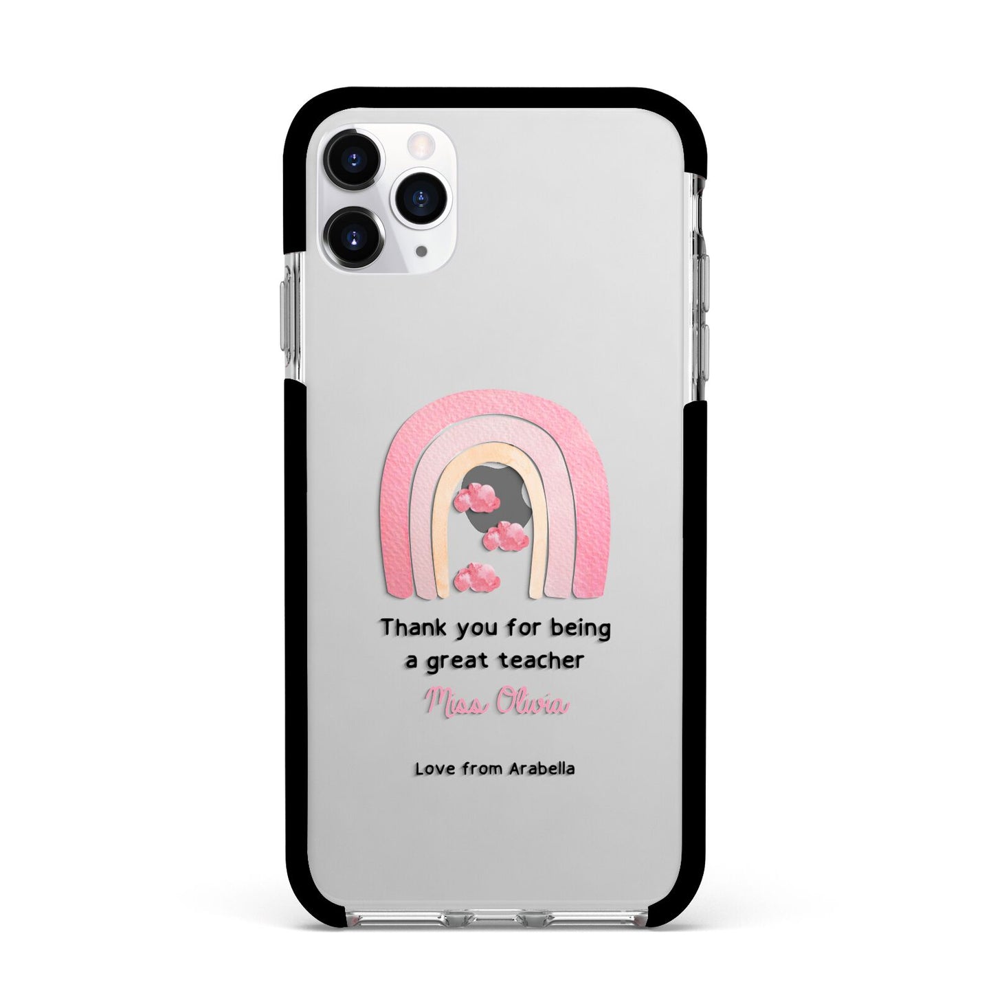 Personalised Teacher Thanks Apple iPhone 11 Pro Max in Silver with Black Impact Case