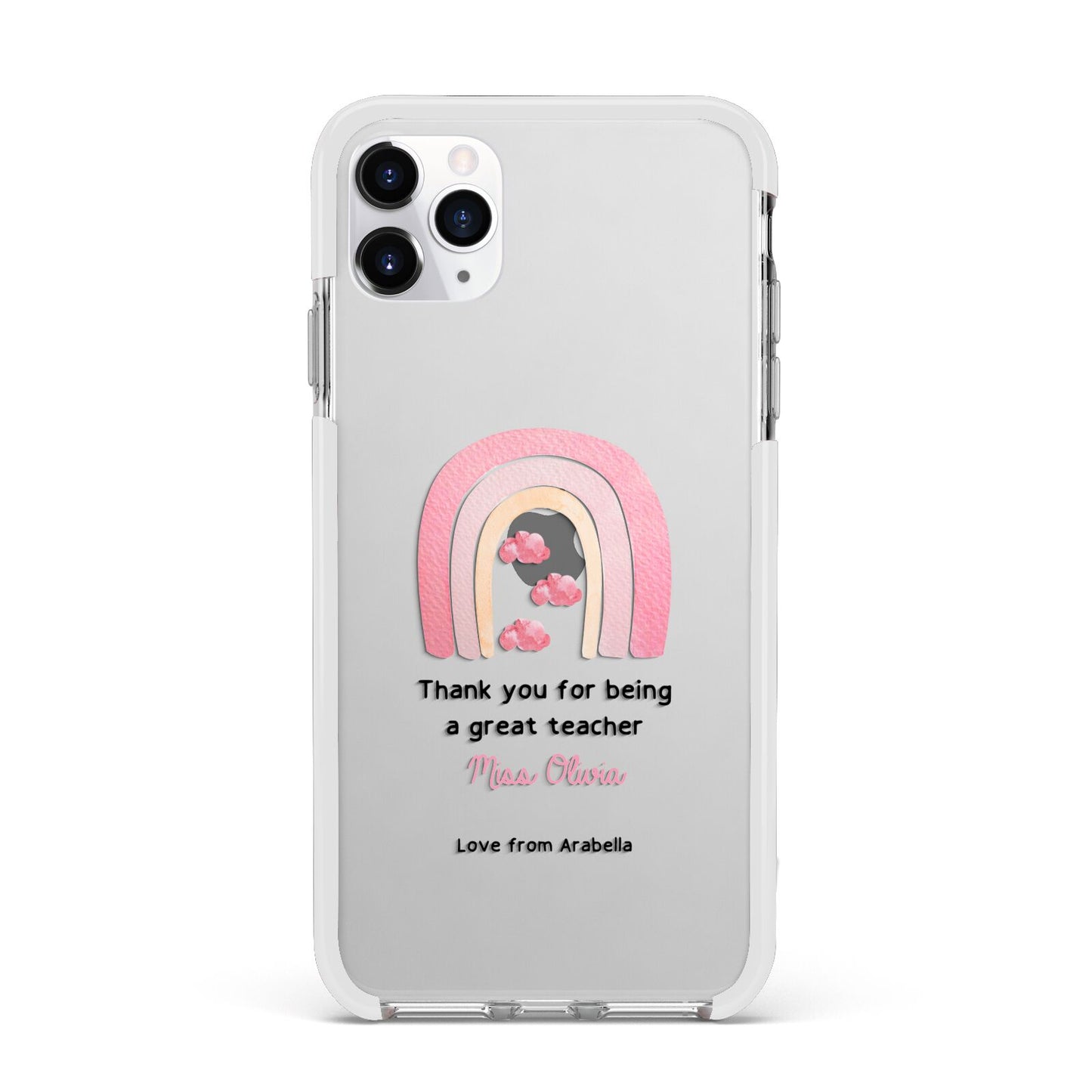 Personalised Teacher Thanks Apple iPhone 11 Pro Max in Silver with White Impact Case