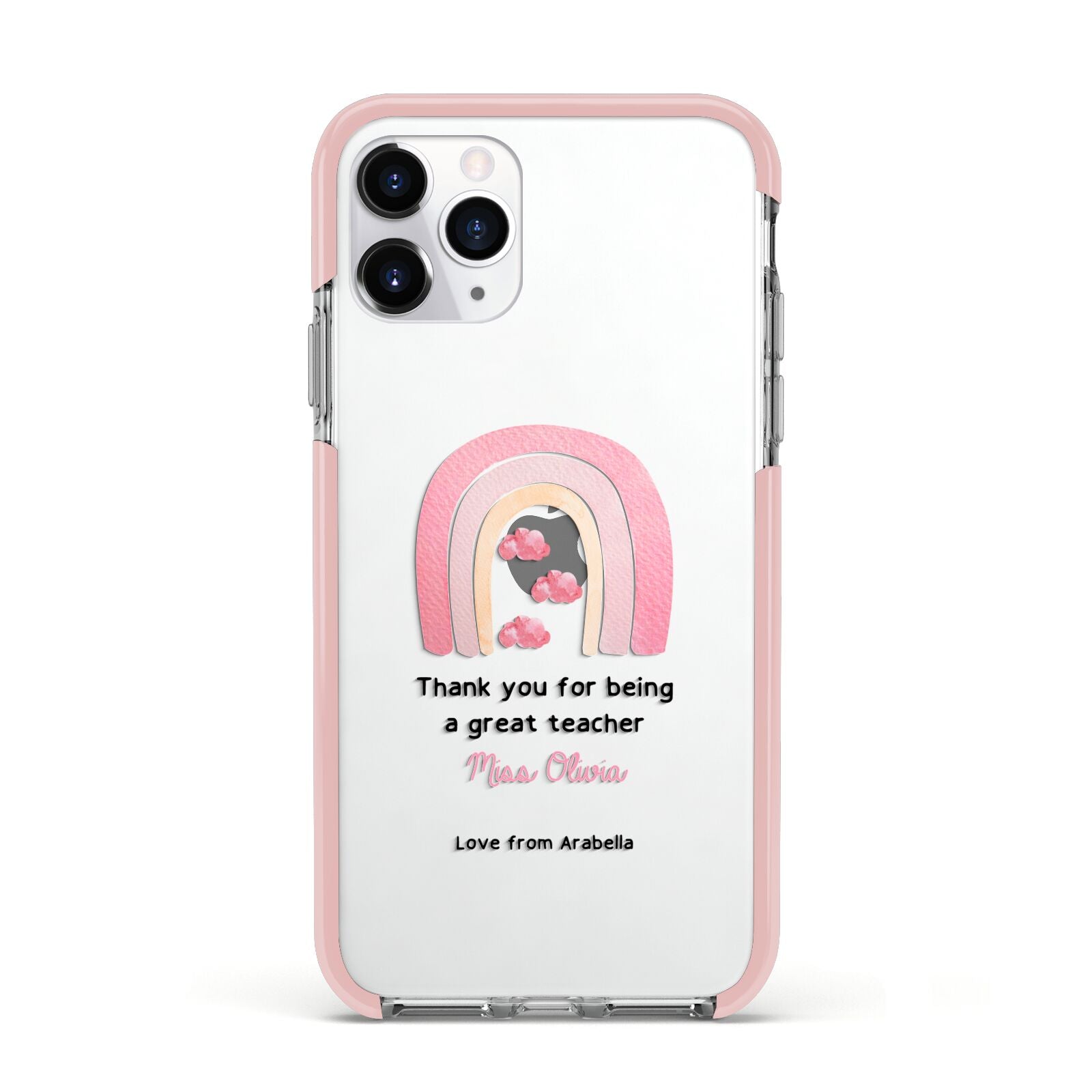 Personalised Teacher Thanks Apple iPhone 11 Pro in Silver with Pink Impact Case