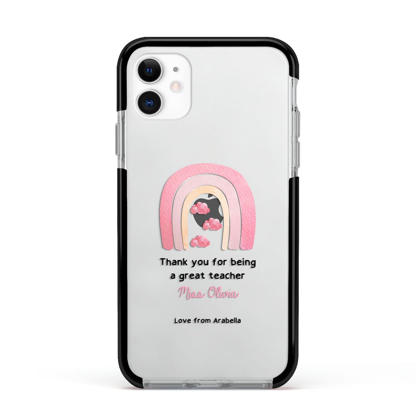 Personalised Teacher Thanks Apple iPhone 11 in White with Black Impact Case