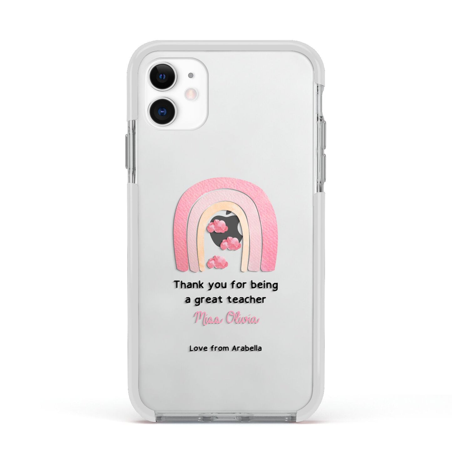 Personalised Teacher Thanks Apple iPhone 11 in White with White Impact Case