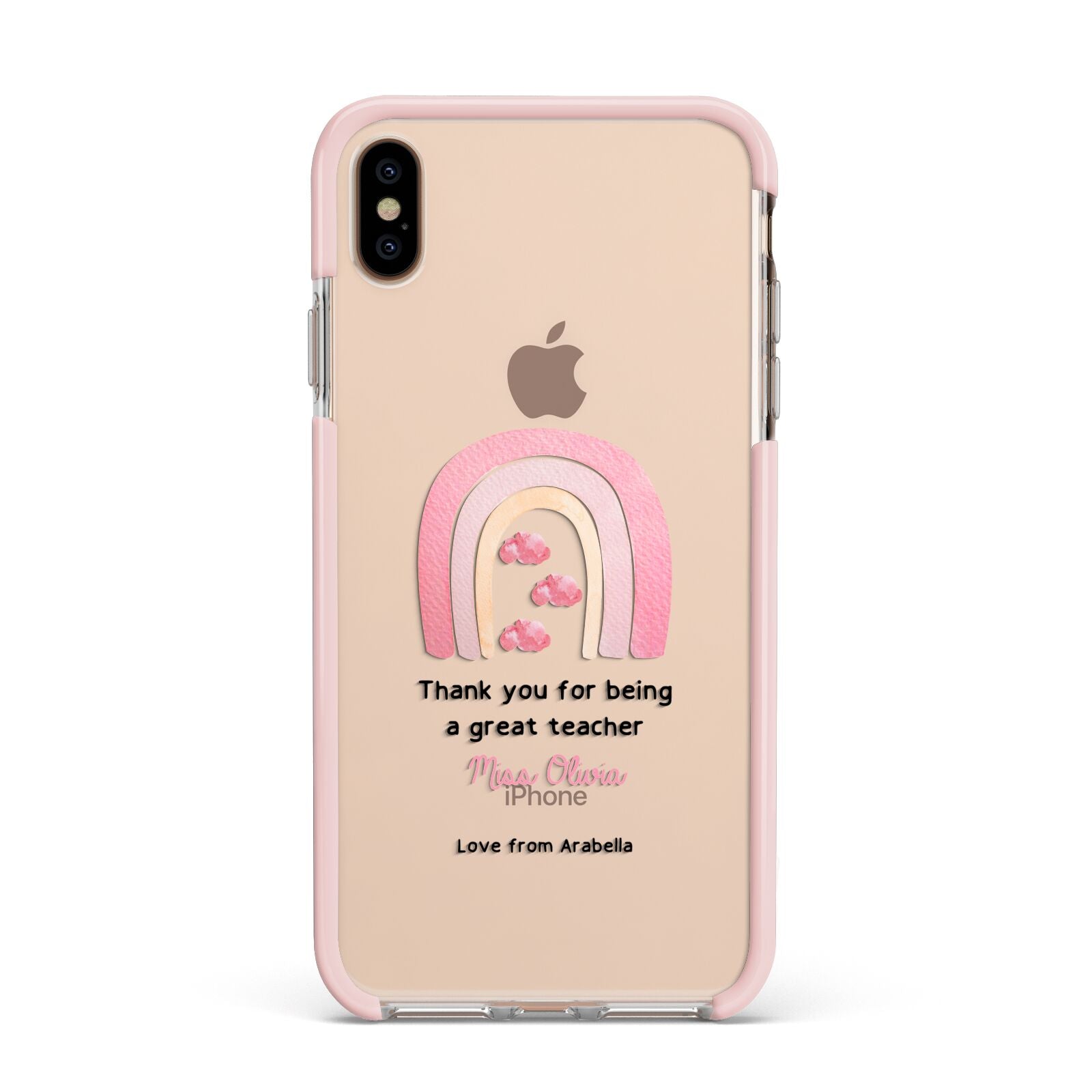 Personalised Teacher Thanks Apple iPhone Xs Max Impact Case Pink Edge on Gold Phone