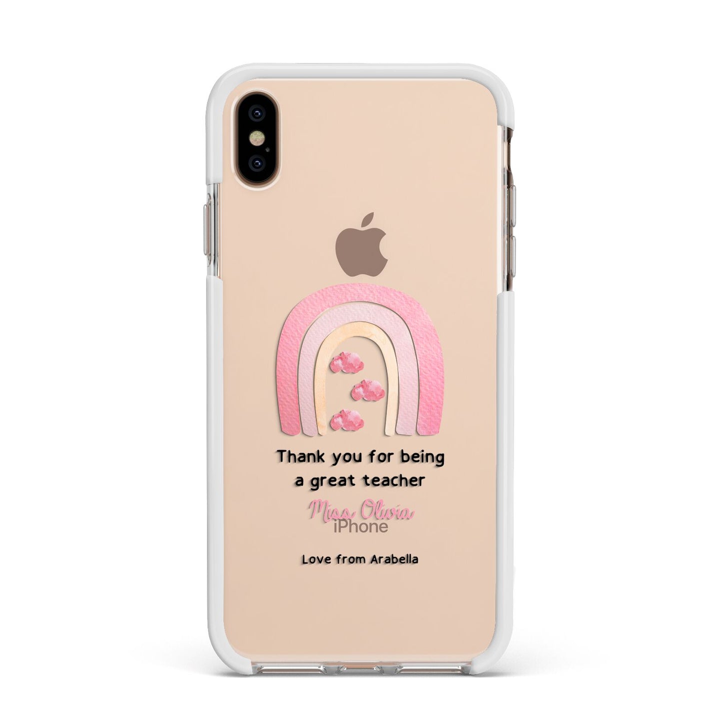 Personalised Teacher Thanks Apple iPhone Xs Max Impact Case White Edge on Gold Phone