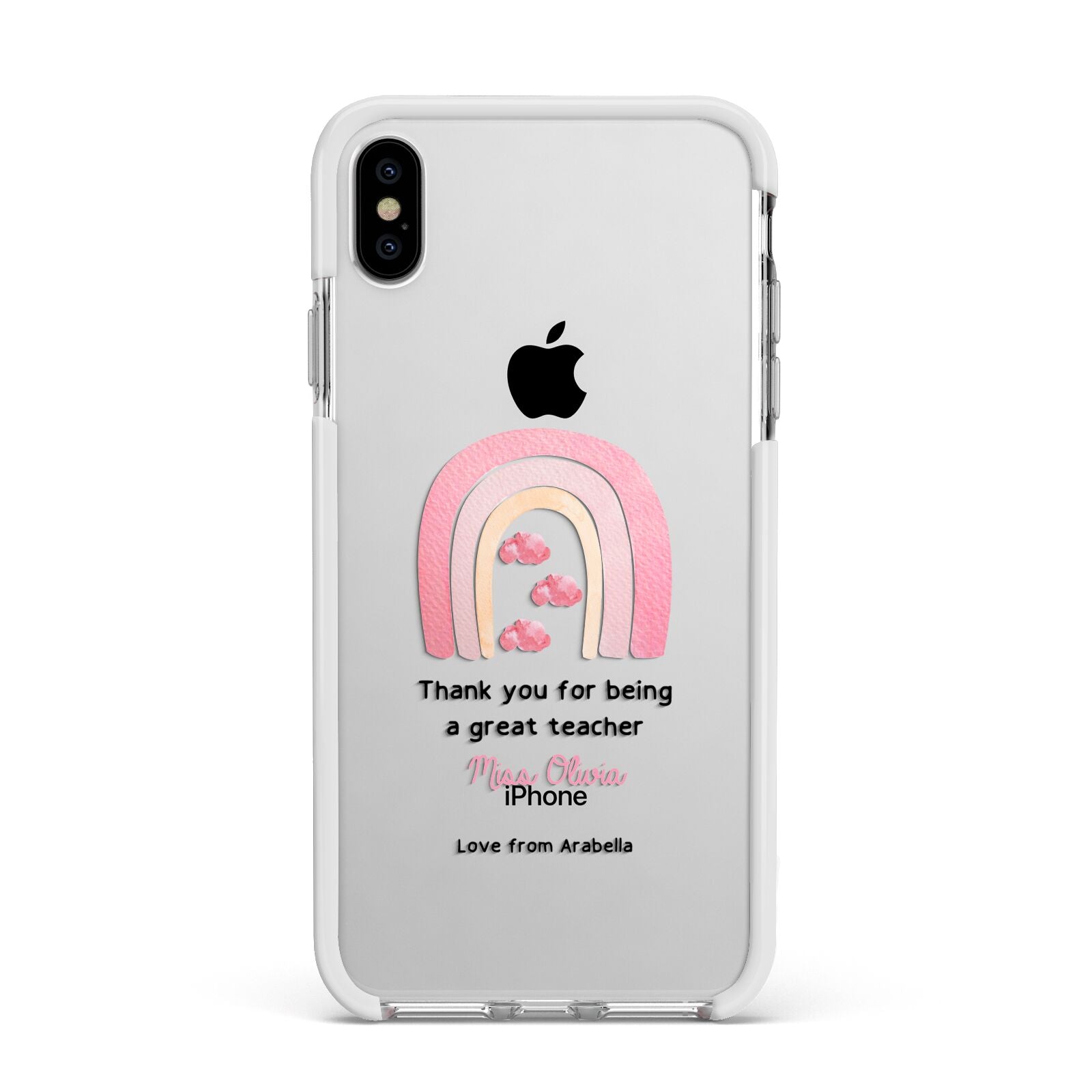 Personalised Teacher Thanks Apple iPhone Xs Max Impact Case White Edge on Silver Phone