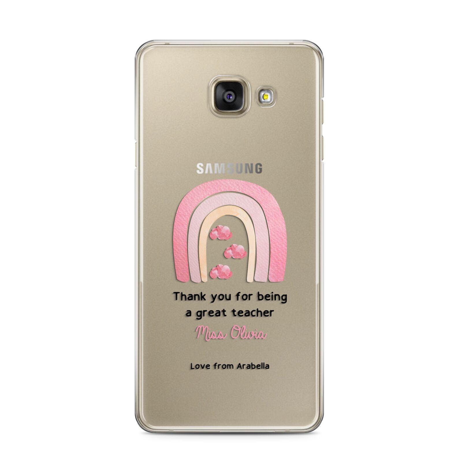 Personalised Teacher Thanks Samsung Galaxy A3 2016 Case on gold phone