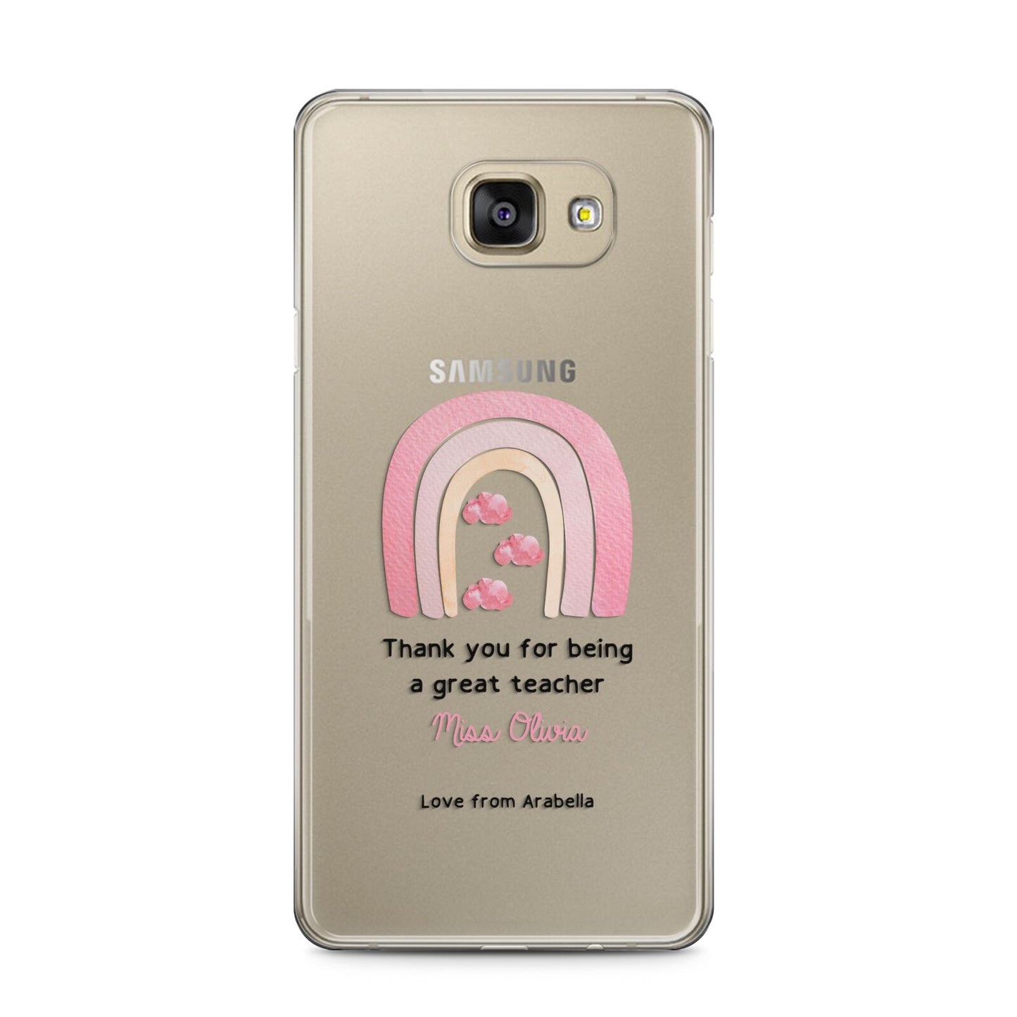 Personalised Teacher Thanks Samsung Galaxy A5 2016 Case on gold phone