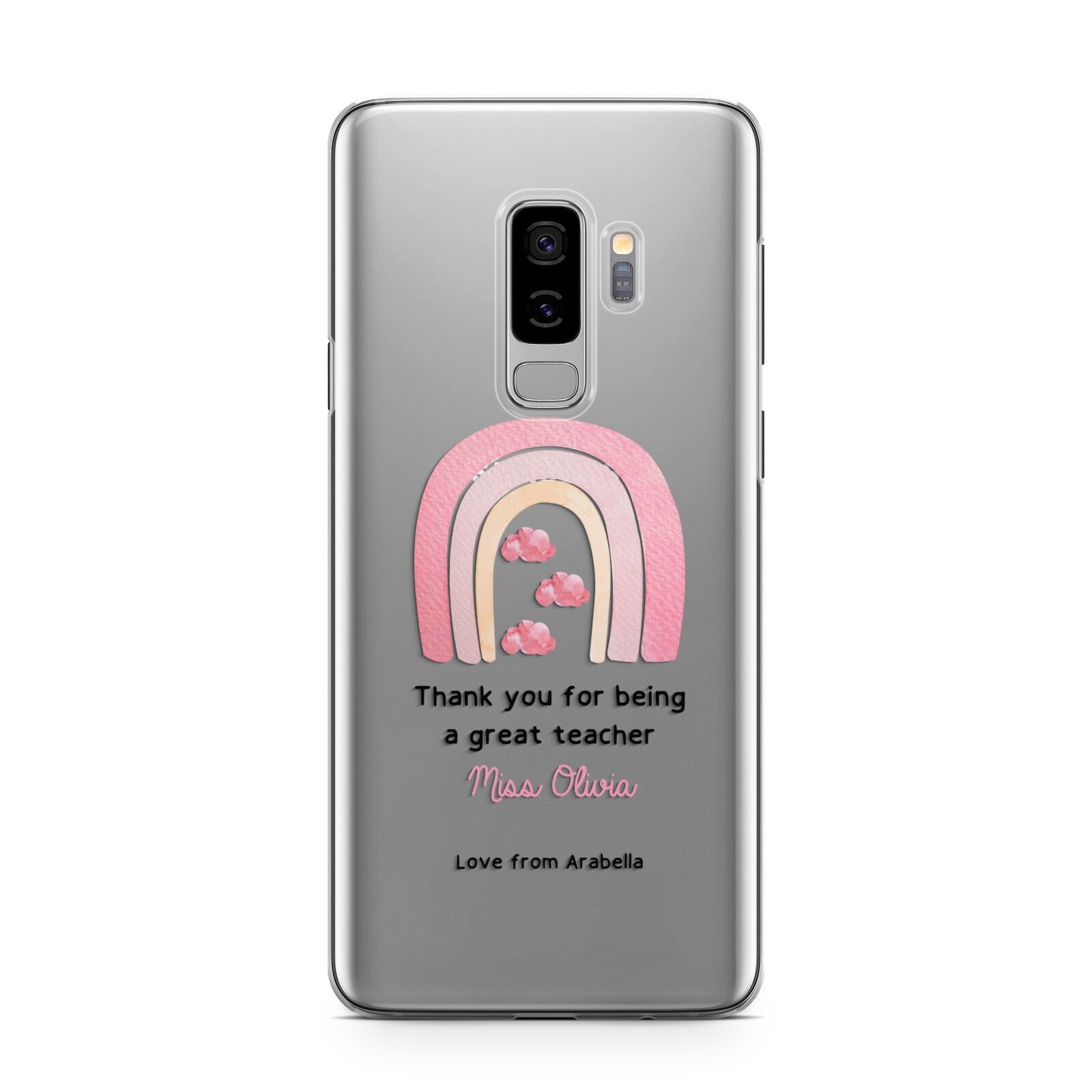 Personalised Teacher Thanks Samsung Galaxy S9 Plus Case on Silver phone