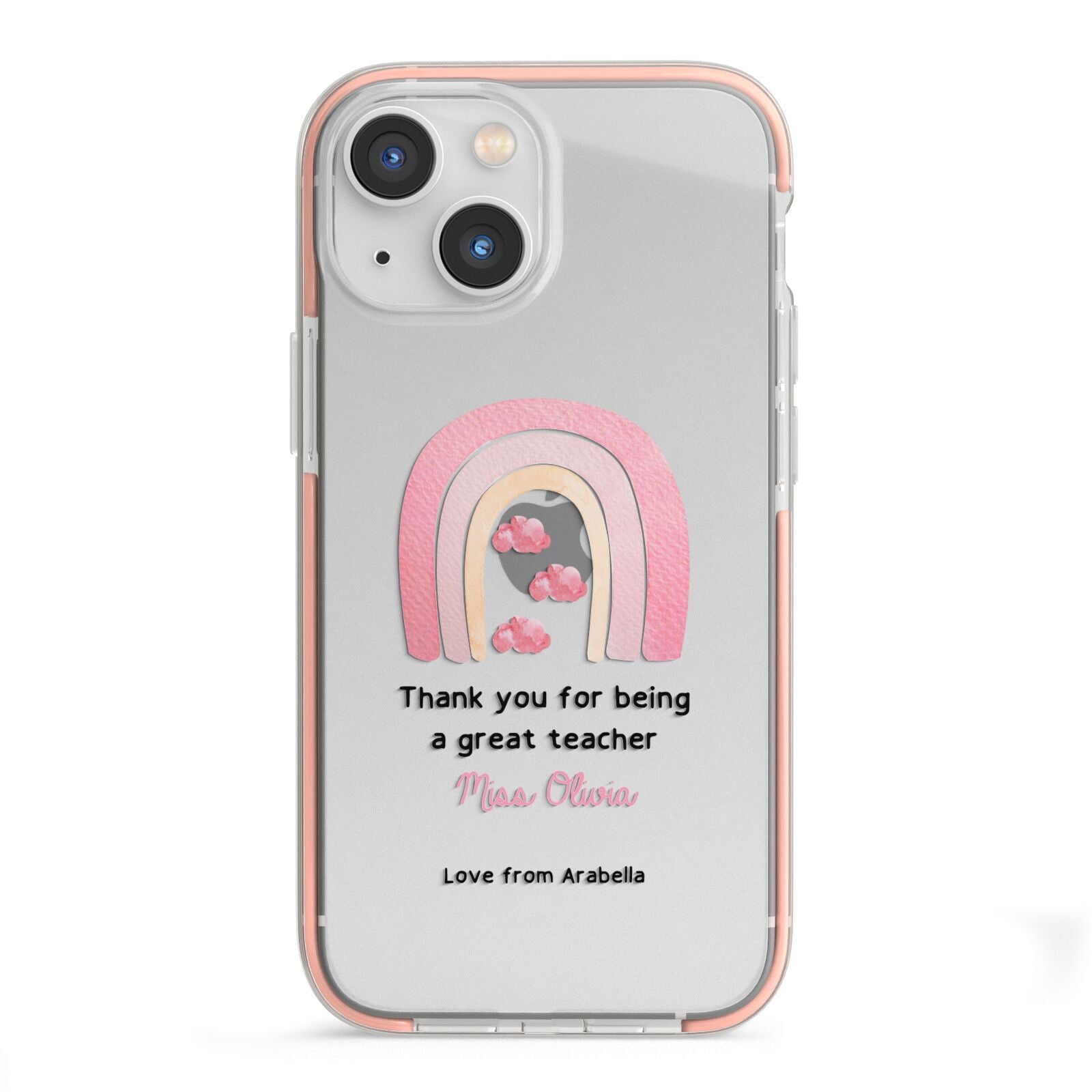 Personalised Teacher Thanks iPhone 13 Mini TPU Impact Case with Pink Edges