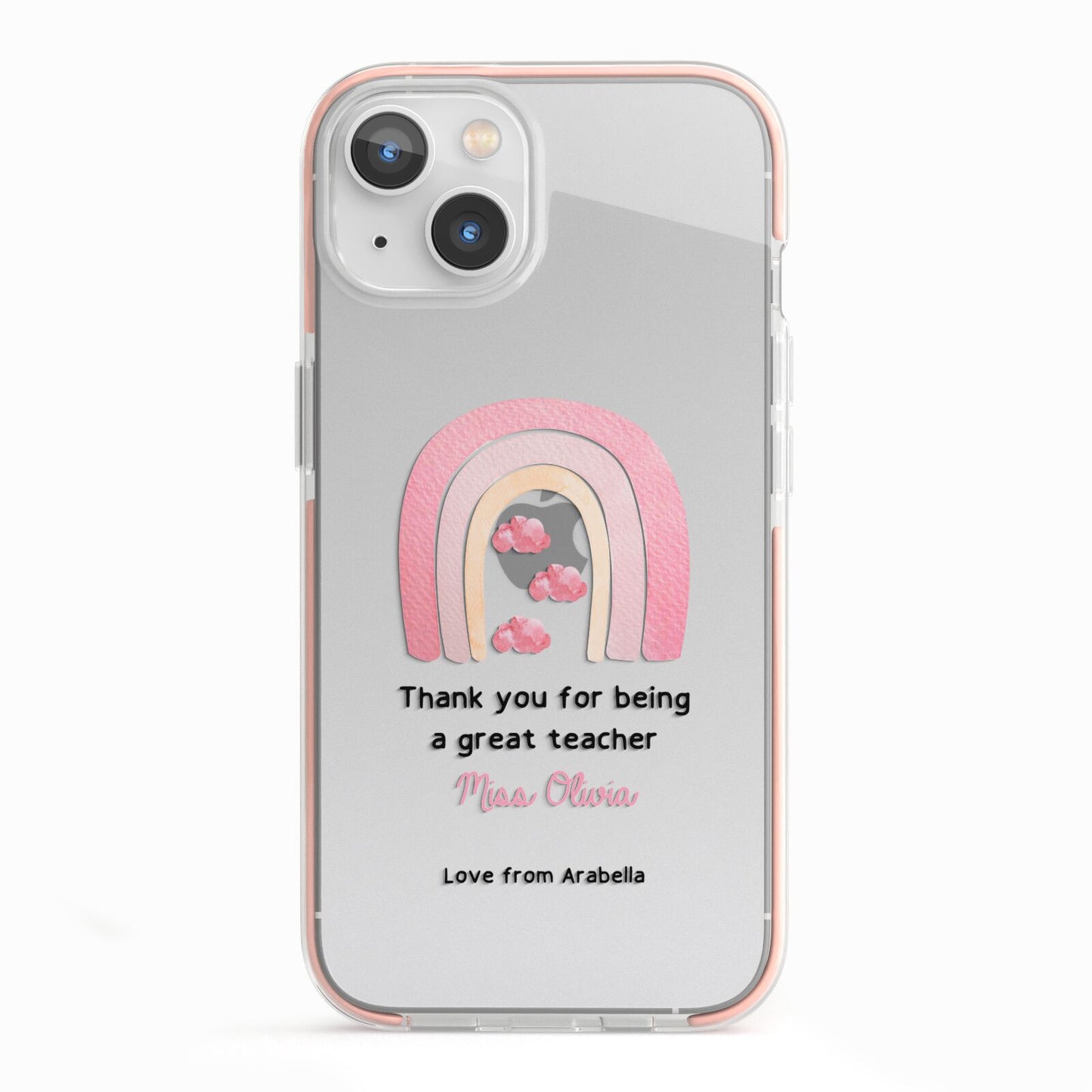 Personalised Teacher Thanks iPhone 13 TPU Impact Case with Pink Edges
