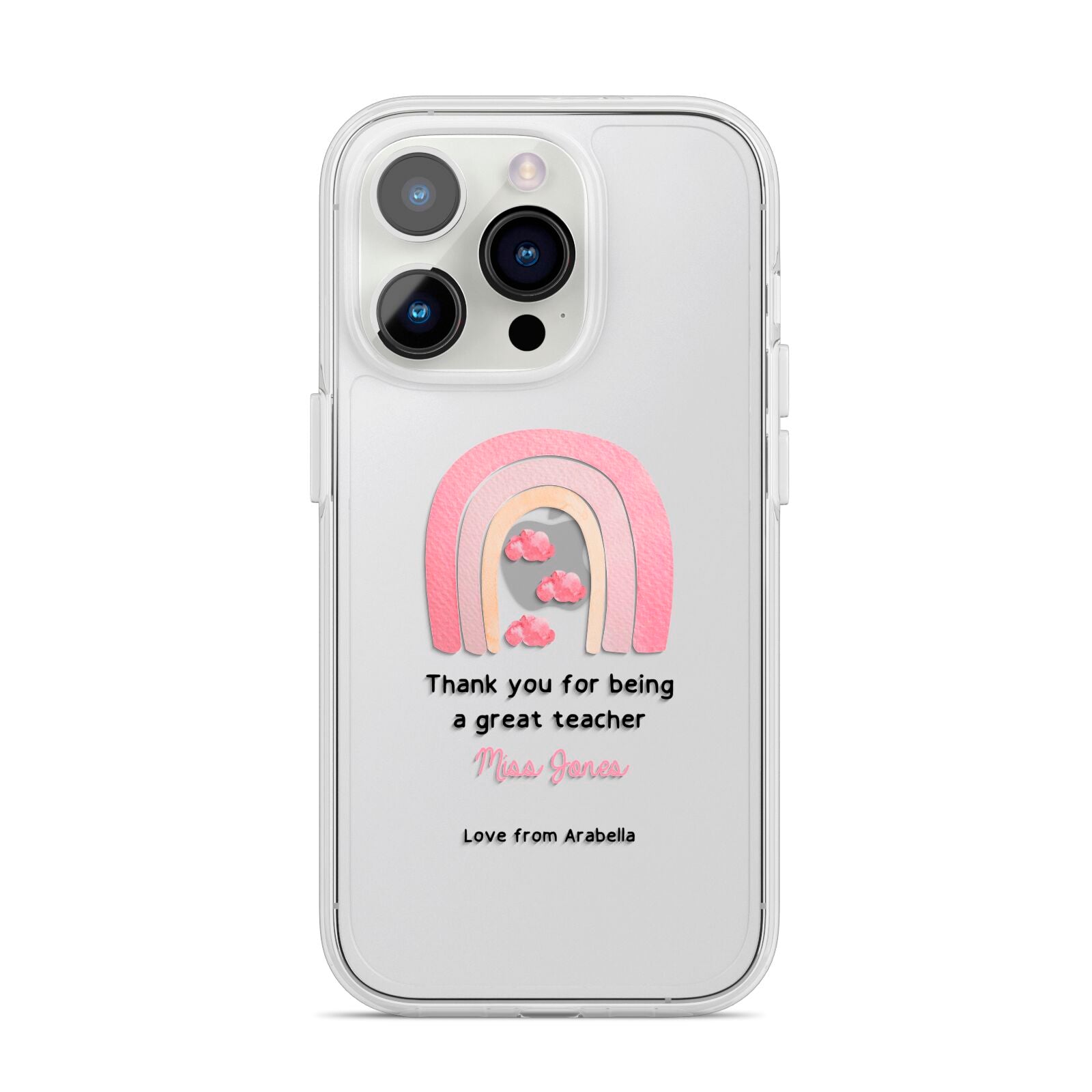 Personalised Teacher Thanks iPhone 14 Pro Clear Tough Case Silver