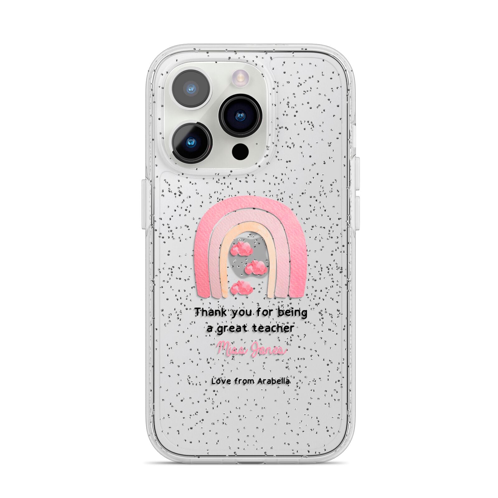 Personalised Teacher Thanks iPhone 14 Pro Glitter Tough Case Silver