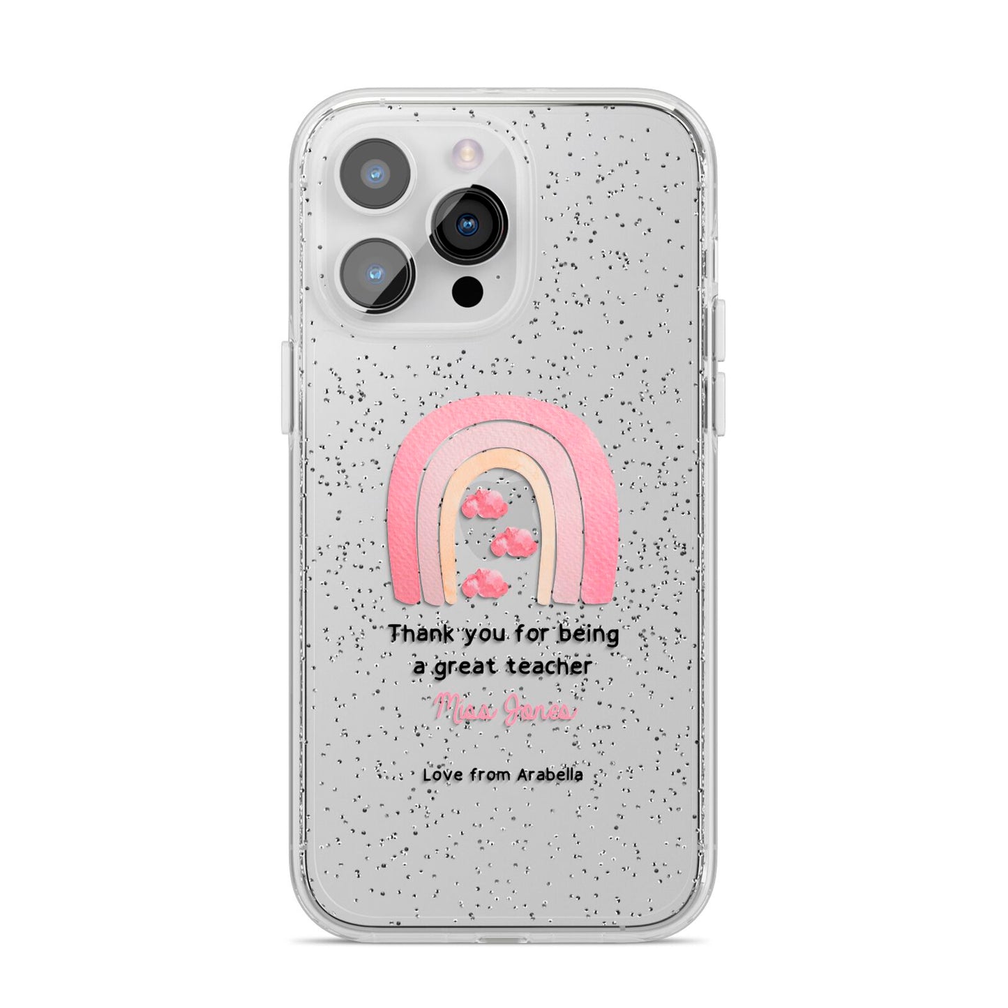 Personalised Teacher Thanks iPhone 14 Pro Max Glitter Tough Case Silver