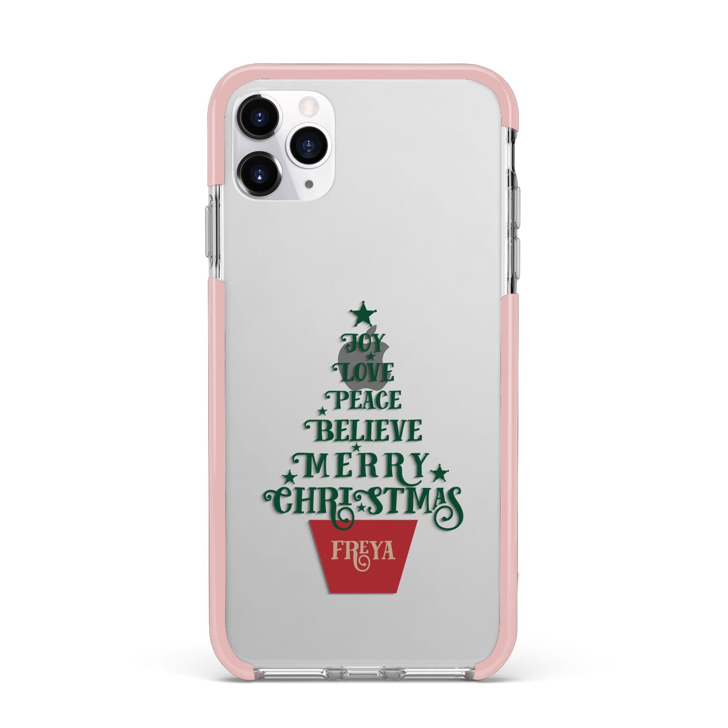 Personalised Text Christmas Tree iPhone 11 Pro Max Impact Pink Edge Case