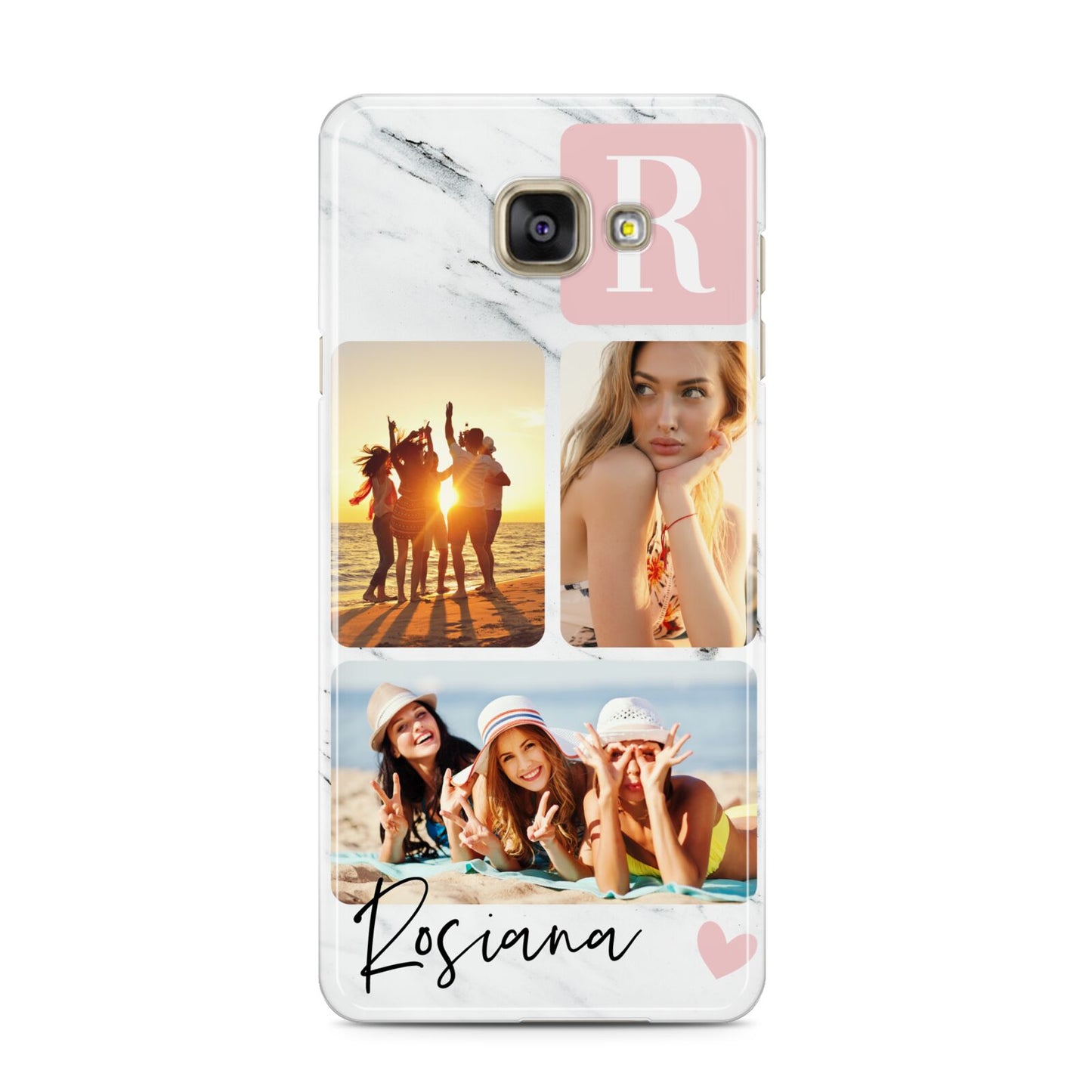 Personalised Three Photo Marble Name Samsung Galaxy A3 2016 Case on gold phone
