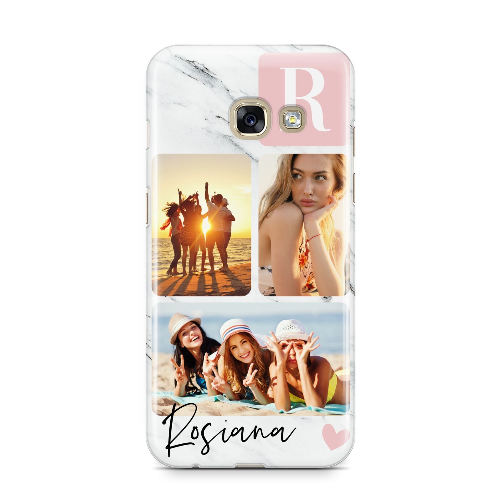Personalised Three Photo Marble Name Samsung Galaxy A3 2017 Case on gold phone