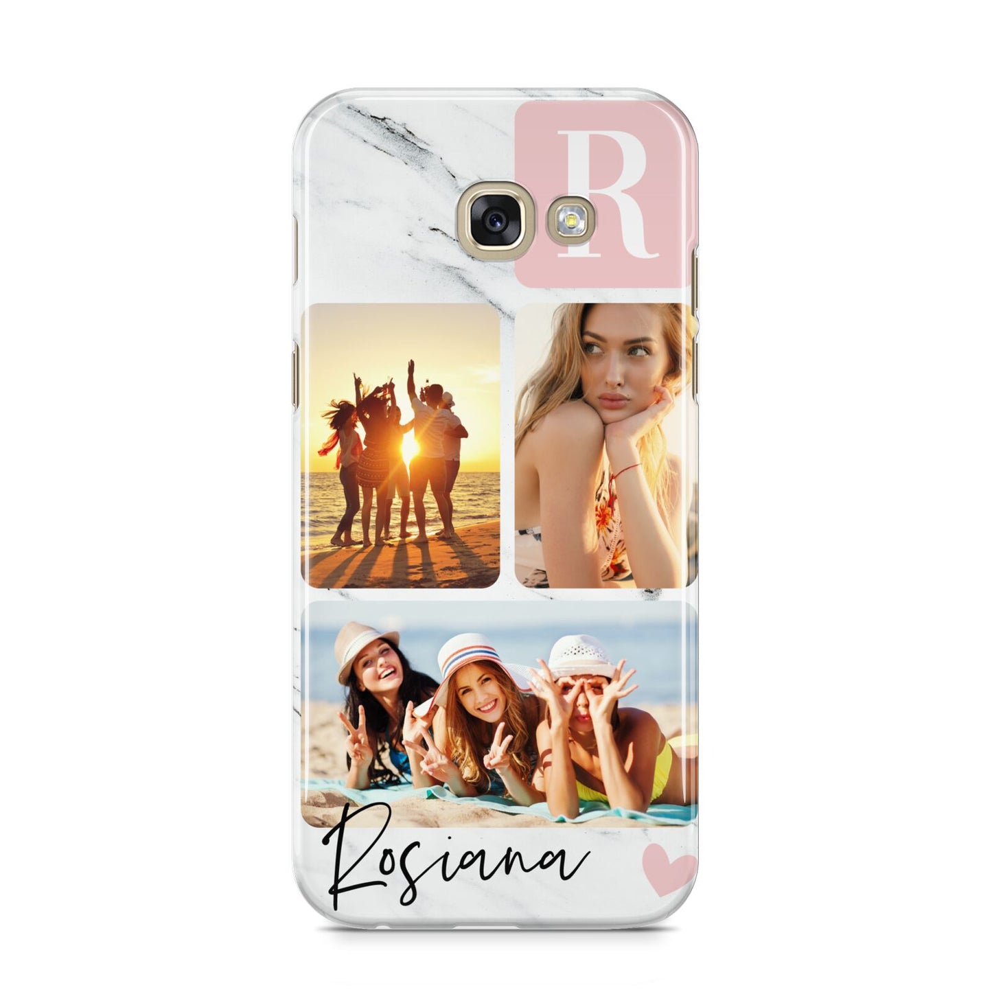 Personalised Three Photo Marble Name Samsung Galaxy A5 2017 Case on gold phone