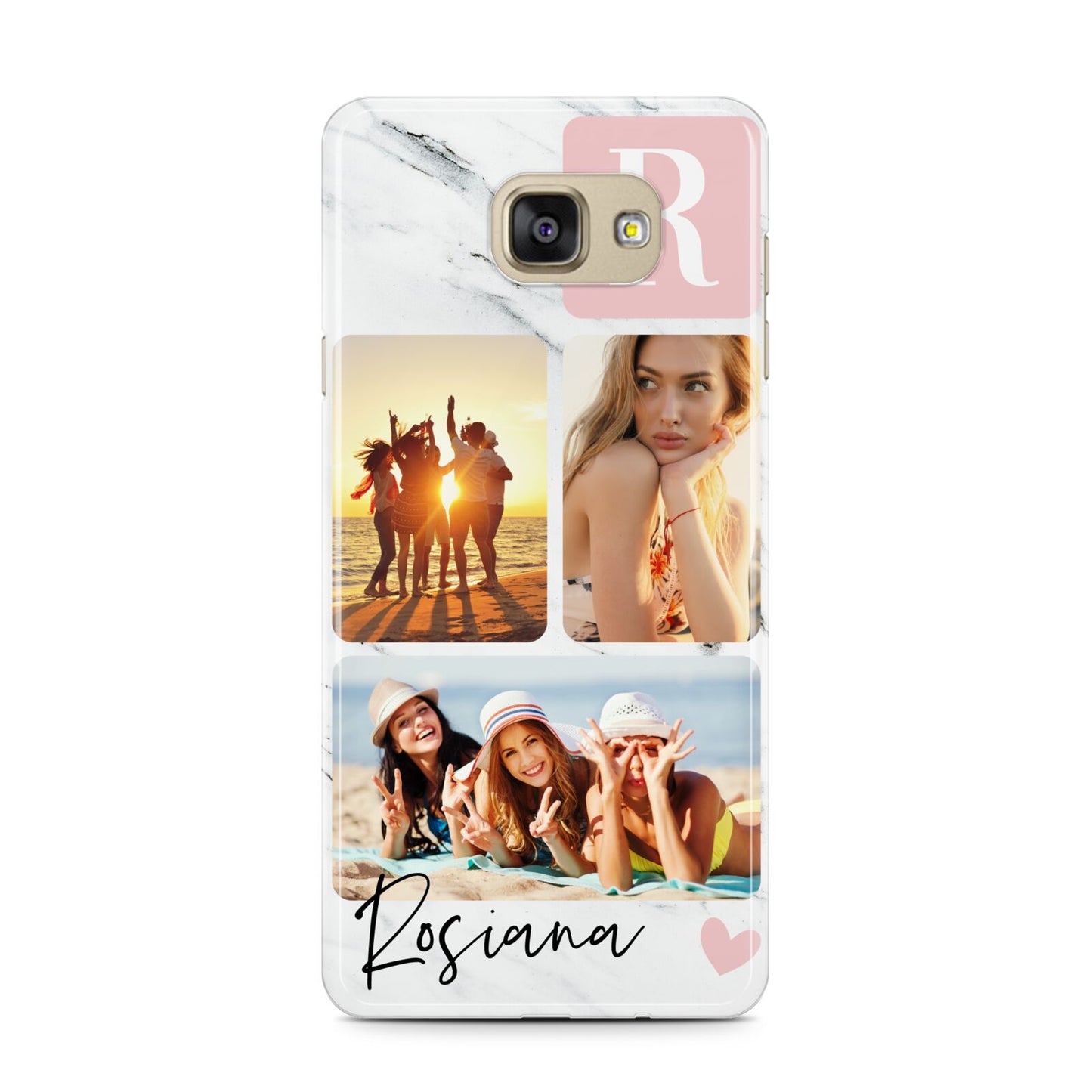 Personalised Three Photo Marble Name Samsung Galaxy A7 2016 Case on gold phone