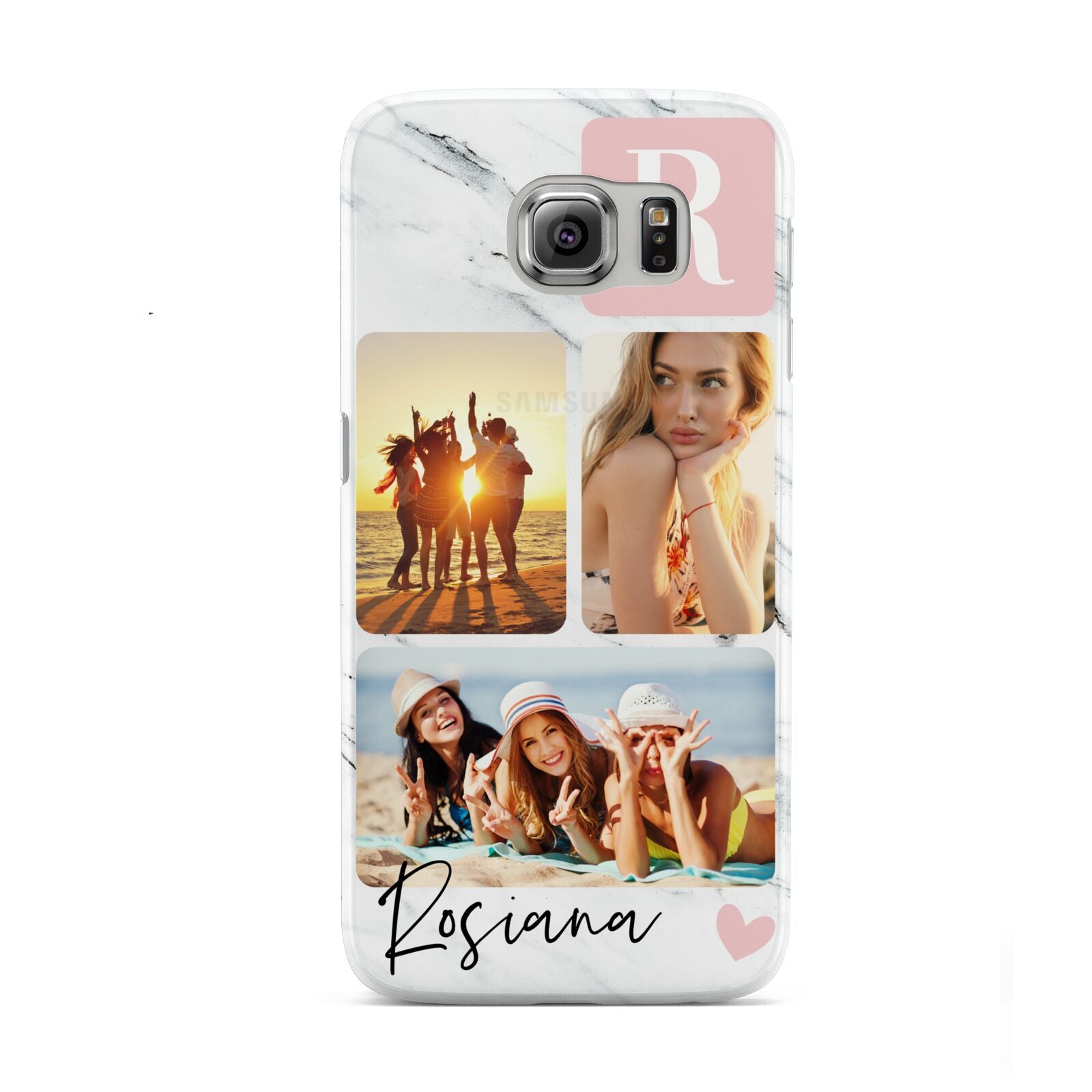 Personalised Three Photo Marble Name Samsung Galaxy S6 Case